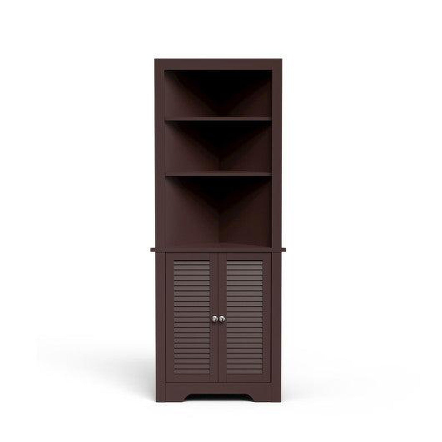Costway Brown Free Standing Tall Bathroom Corner Storage Cabinet with 3 Shelves