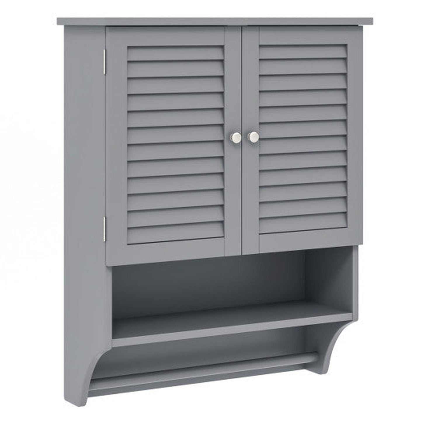 Costway Gray 2-Doors Bathroom Wall-Mounted Medicine Cabinet with Towel Bar