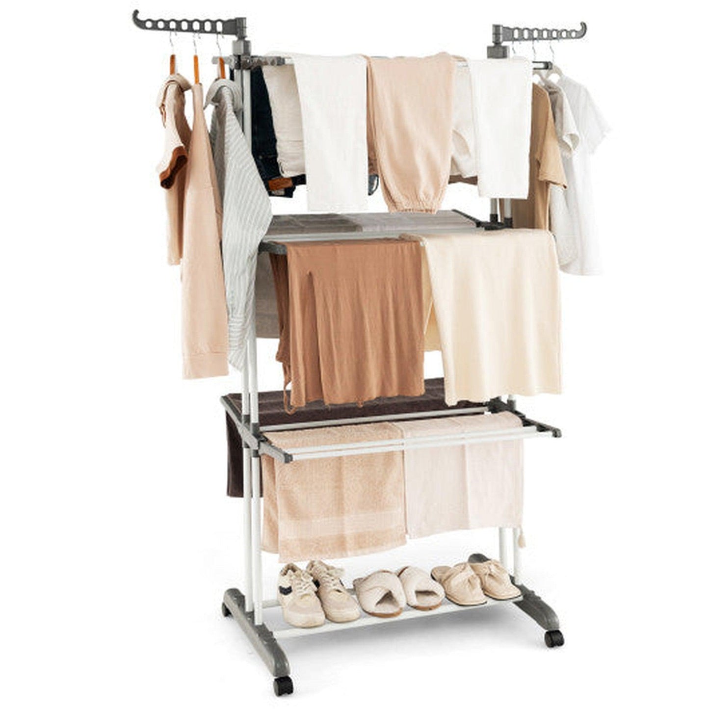 Costway Gray 4-tier Clothes Drying Rack with Rotatable Side Wings and Collapsible Shelves
