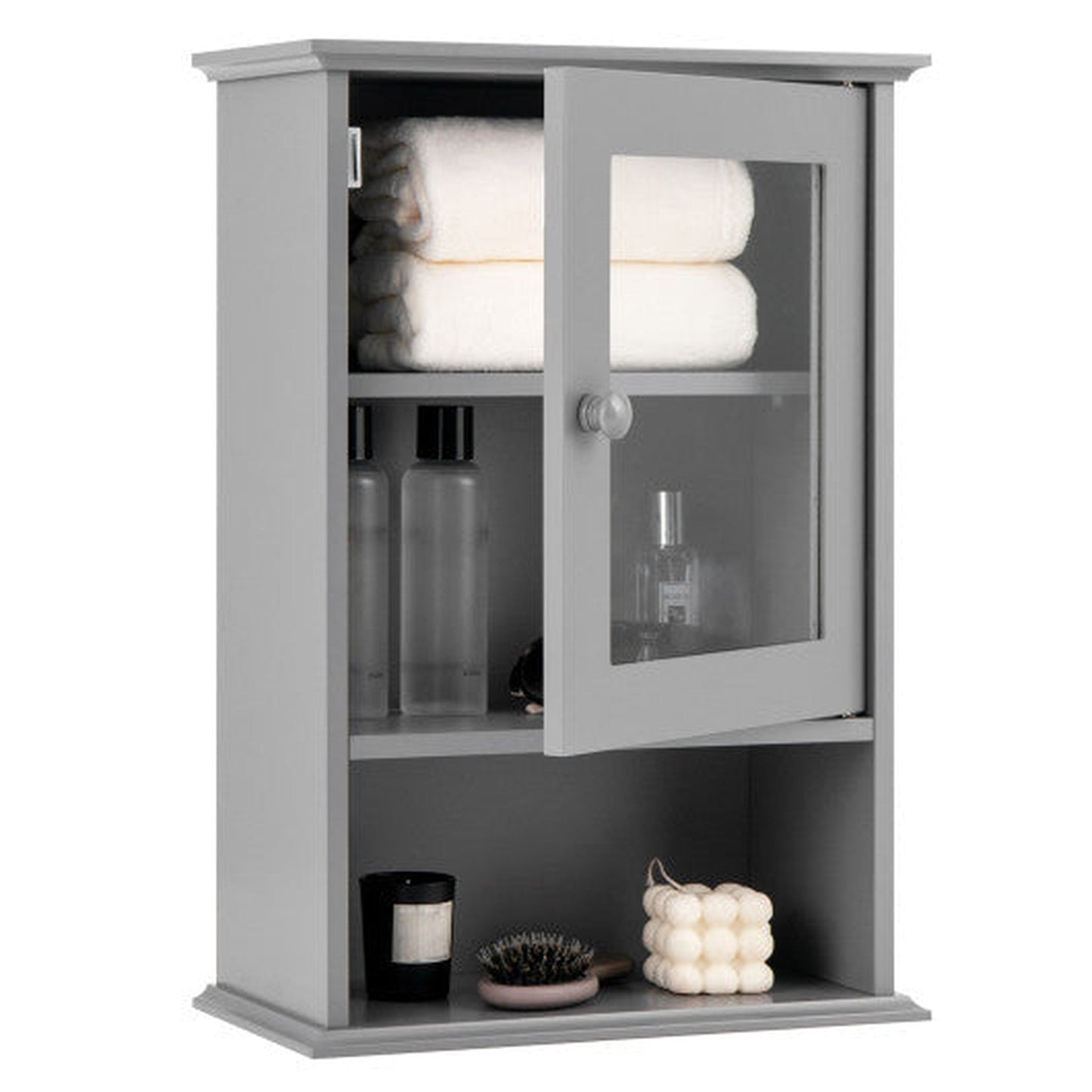 Costway Gray Bathroom Wall Mounted Adjustable Hanging Storage Medicine Cabinet