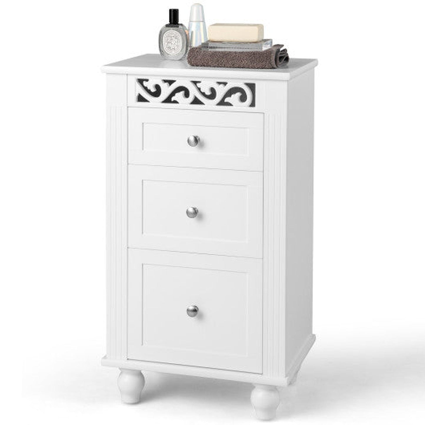 Costway White 3-Drawer Freestanding Bathroom Storage Cabinet with Anti-toppling Device