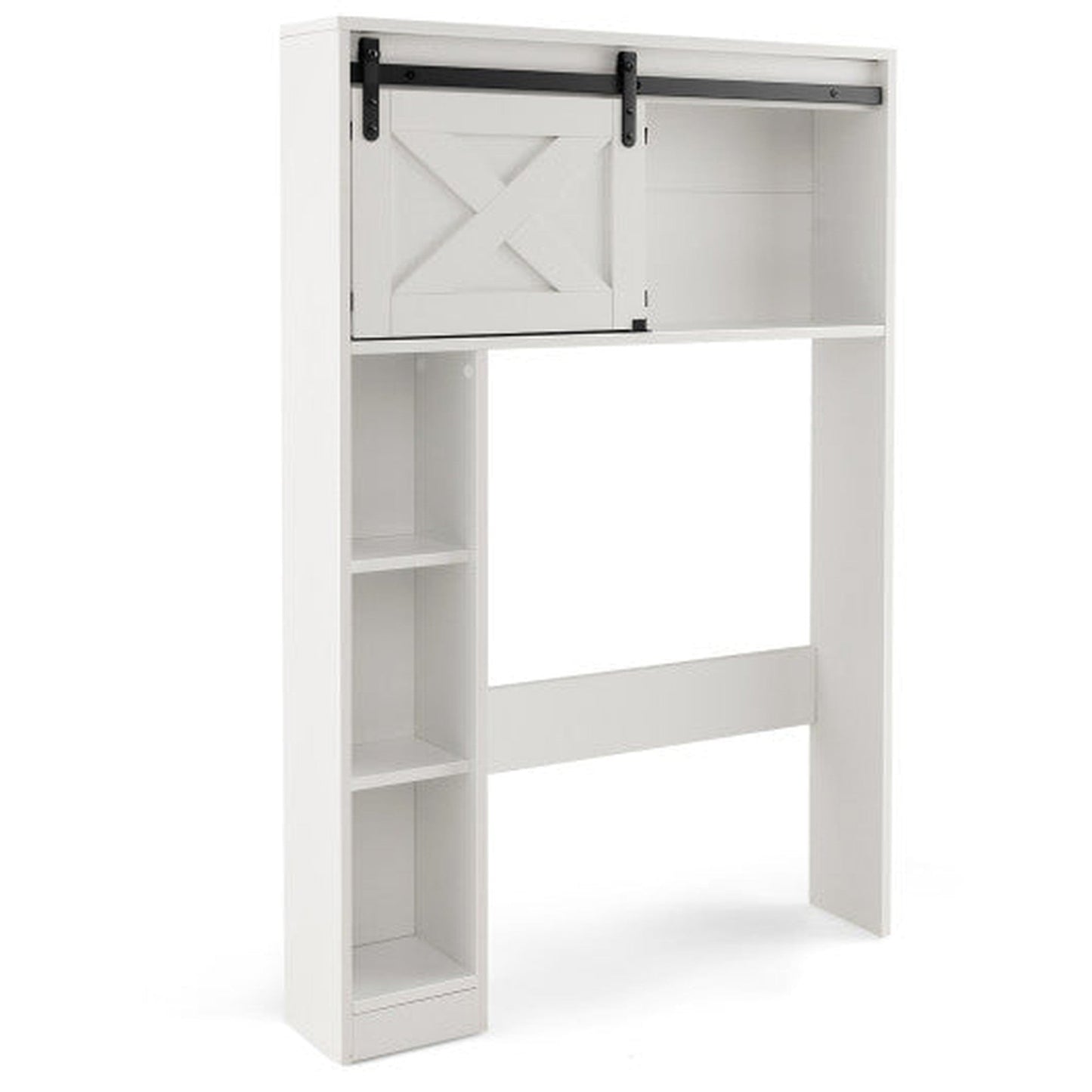 Costway White 4-Tier Over The Toilet Storage Cabinet with Sliding Barn Door and Storage Shelves