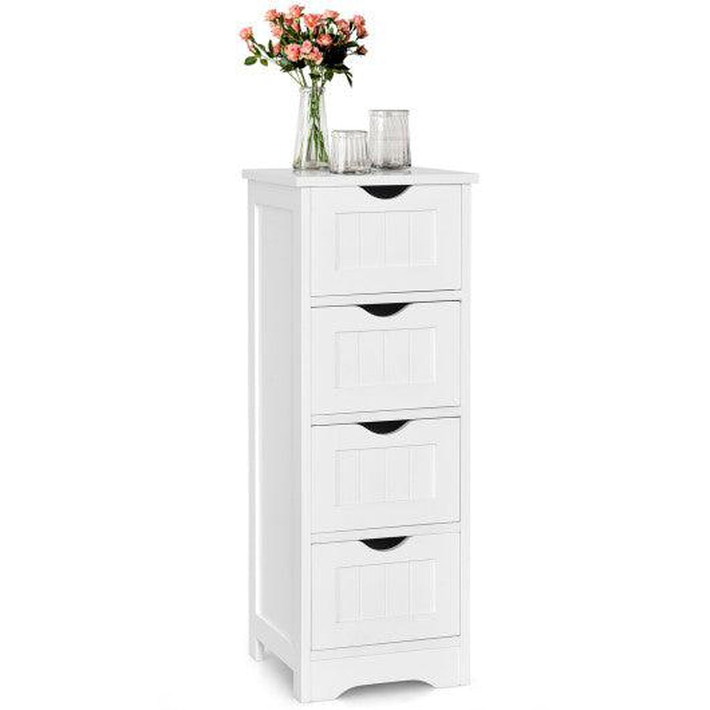 Costway White Floor Wooden Free Standing Storage Side Organizer for Bathroom