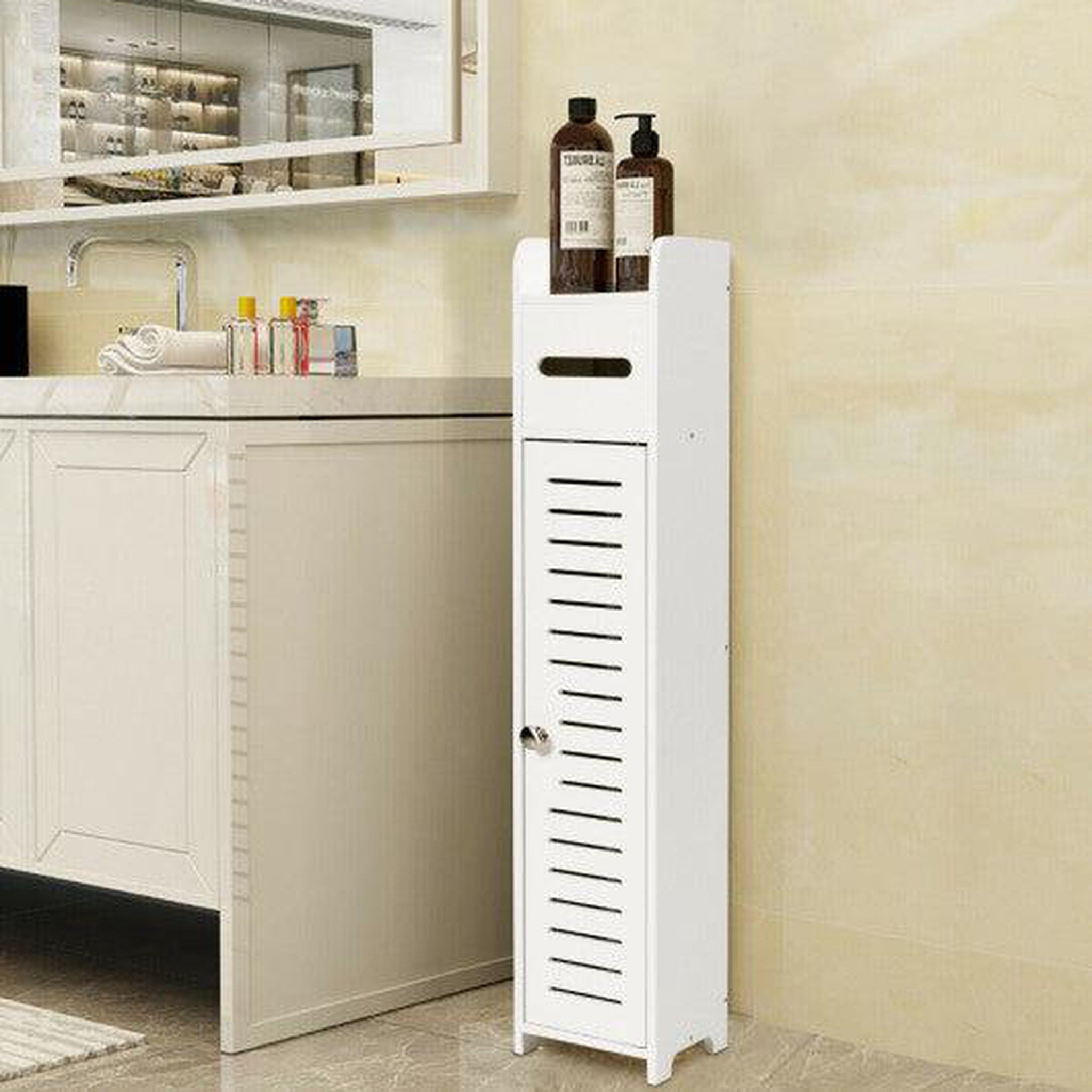 Costway White Small Bathroom Storage Corner Floor Cabinet – US Bath Store