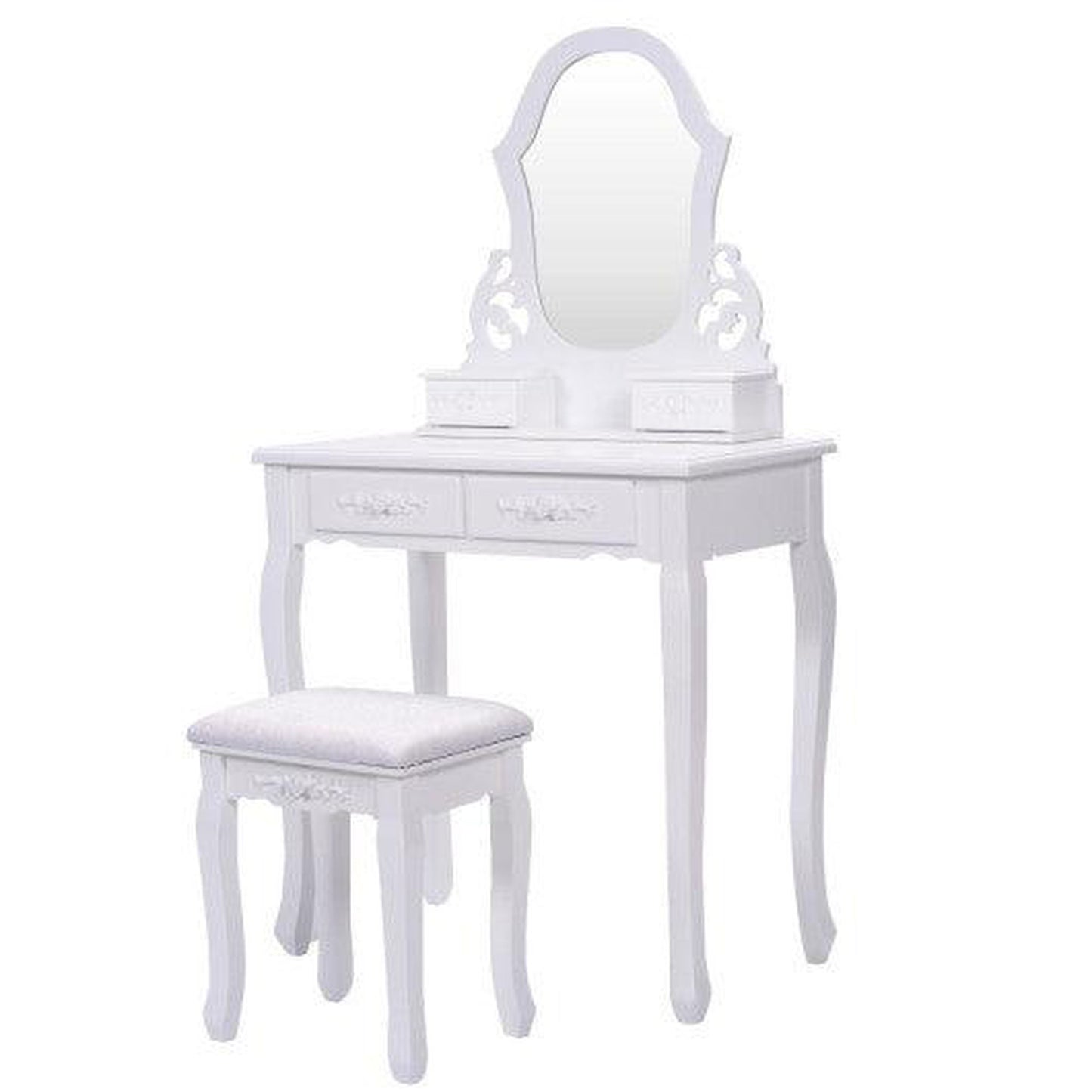Costway White Vanity Makeup Dressing Table with Mirror + 4 Drawers