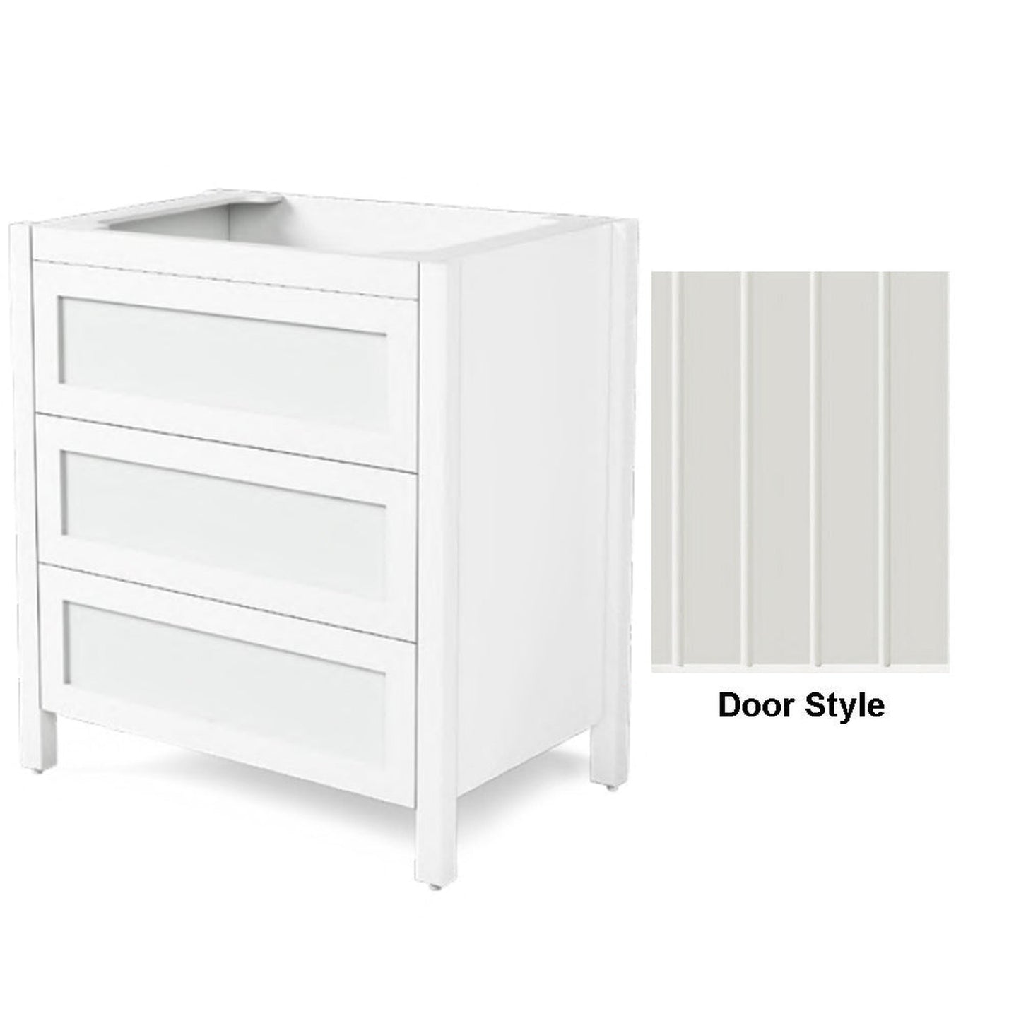 DM Bath 30" Light Greige Finish Freestanding 3-Drawer Cabinet with Groove Wide Door Style