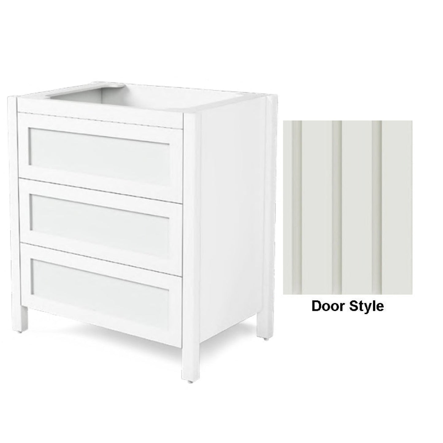 DM Bath 30" Light Grey Finish Freestanding 3-Drawer Cabinet with Flutted Wide Door Style