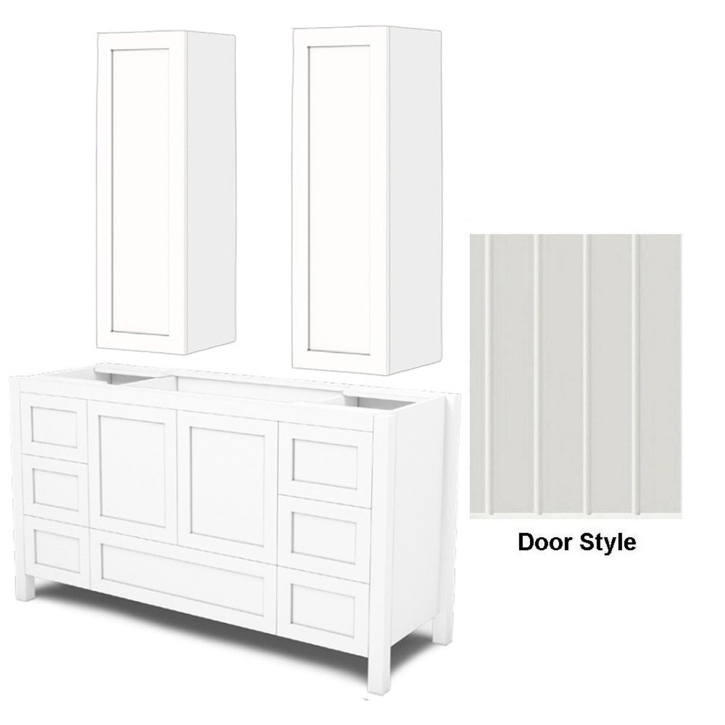 DM Bath AVA Combo 60" Sage Green Finish Freestanding Bathroom Vanity & Two Wall-Mount Storage Tower with Groove Wide Door Style