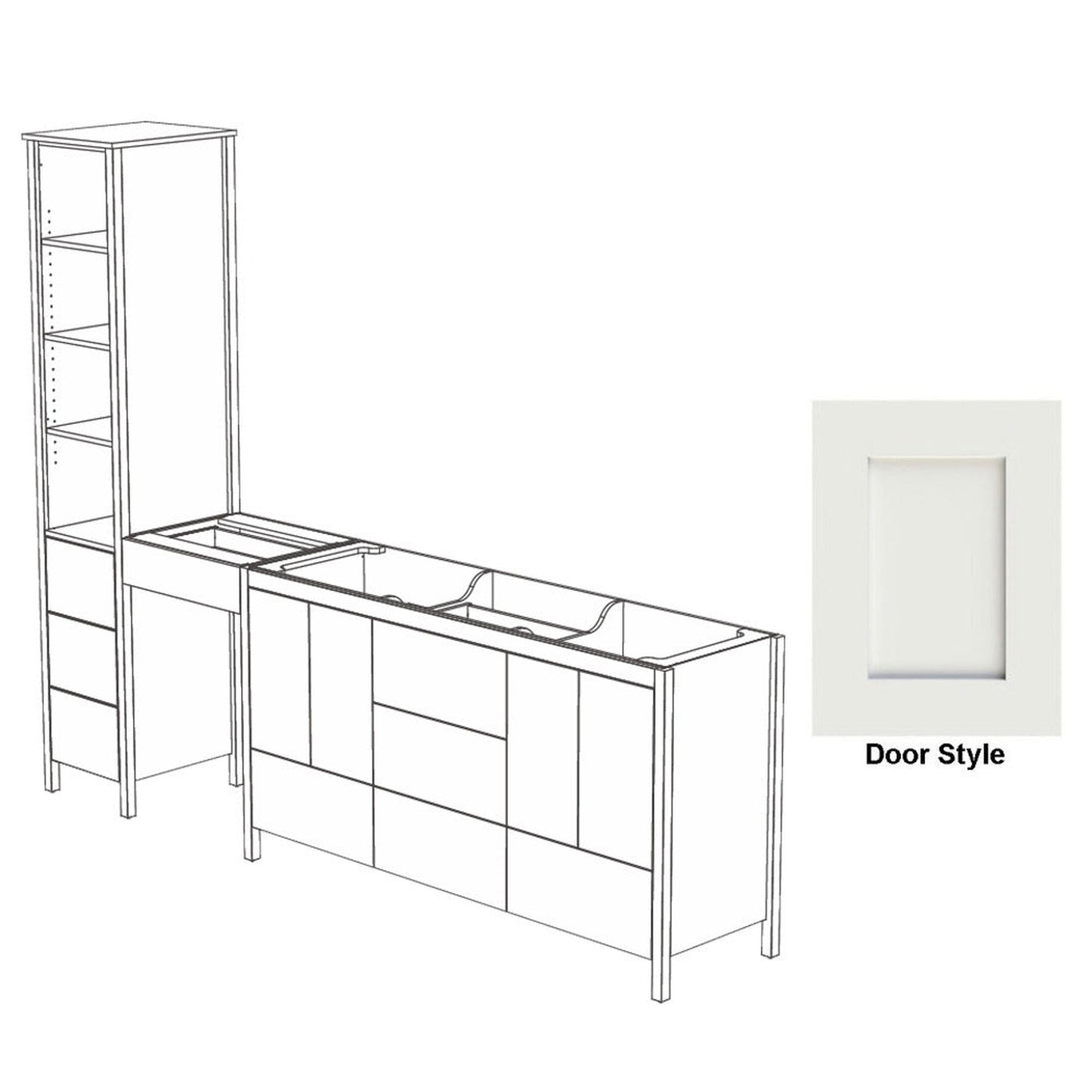 DM Bath OLIVER Combo 102" Toffee Maple Stain Freestanding Double Bathroom Vanity Modular Set with 2" Shaker Door Style