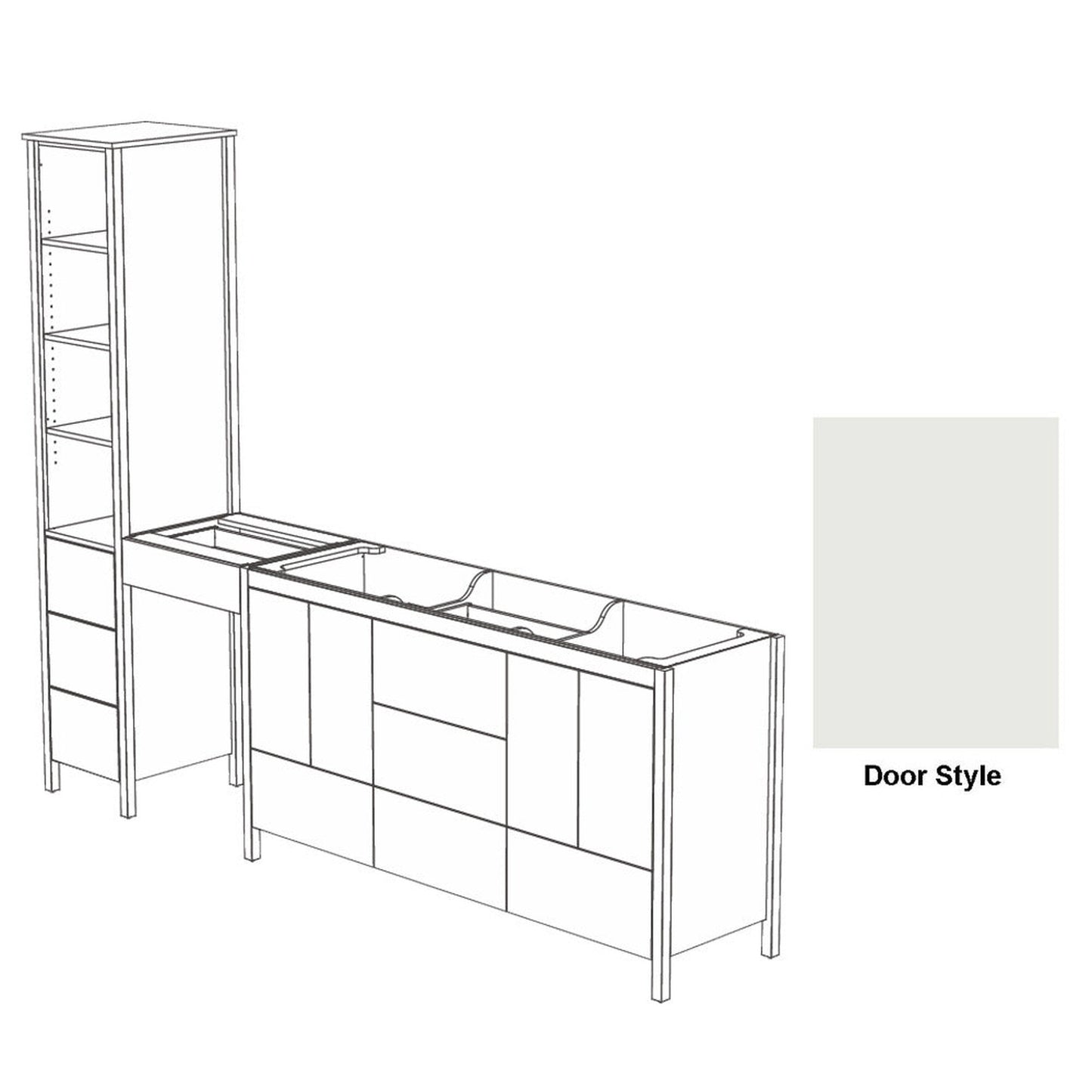 DM Bath OLIVER Combo 108" Whitewash Maple Stain Freestanding Double Bathroom Vanity Modular Set with Slab Door Style