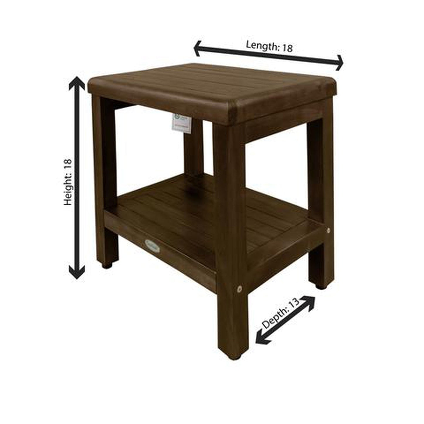 DecoTeak Eleganto 18" Woodland Brown Solid Teak Wood Shower Bench With Shelf