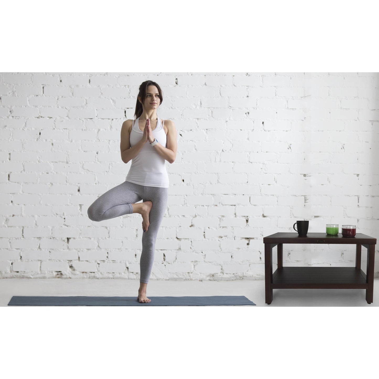 DecoTeak Eleganto 30" Woodland Brown Solid Teak Wood Shower Bench With Shelf