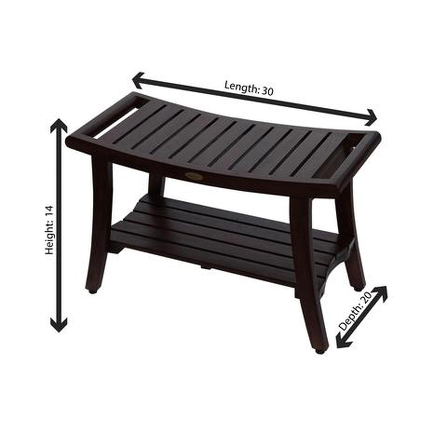 DecoTeak Harmony 30" W x 18" H Woodland Brown Solid Teak Wood Shower Bench With Shelf and LiftAide Arms