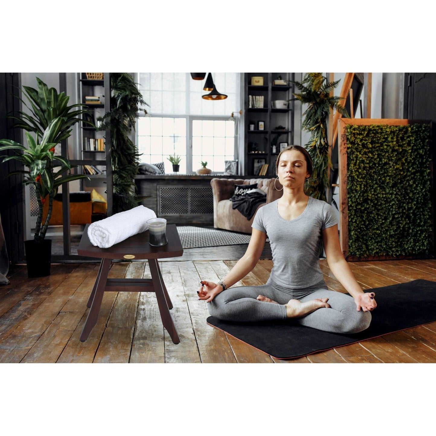 DecoTeak Satori 18" Woodland Brown Solid Teak Wood Shower Bench