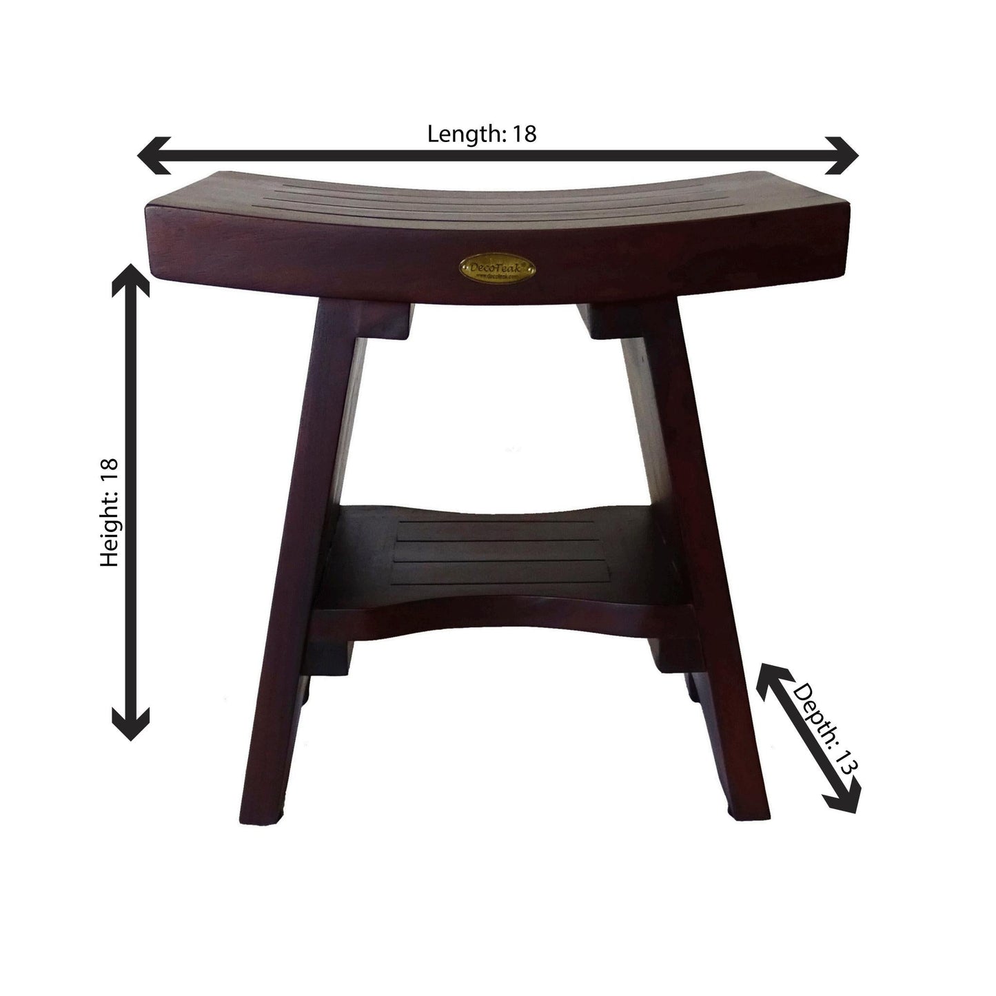 DecoTeak Serenity 18" Woodland Brown Solid Teak Wood Shower Bench With Shelf