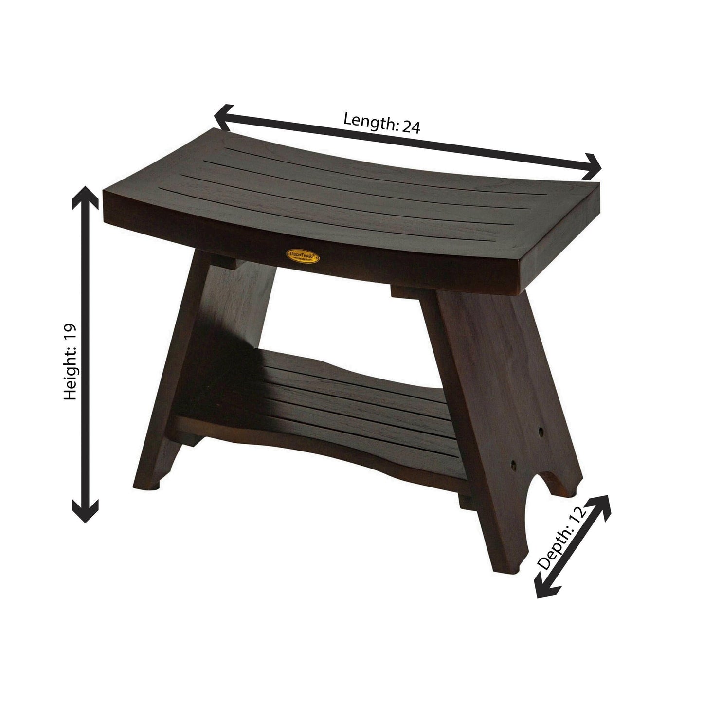 DecoTeak Serenity 24" Woodland Brown Solid Teak Wood Shower Bench With Shelf