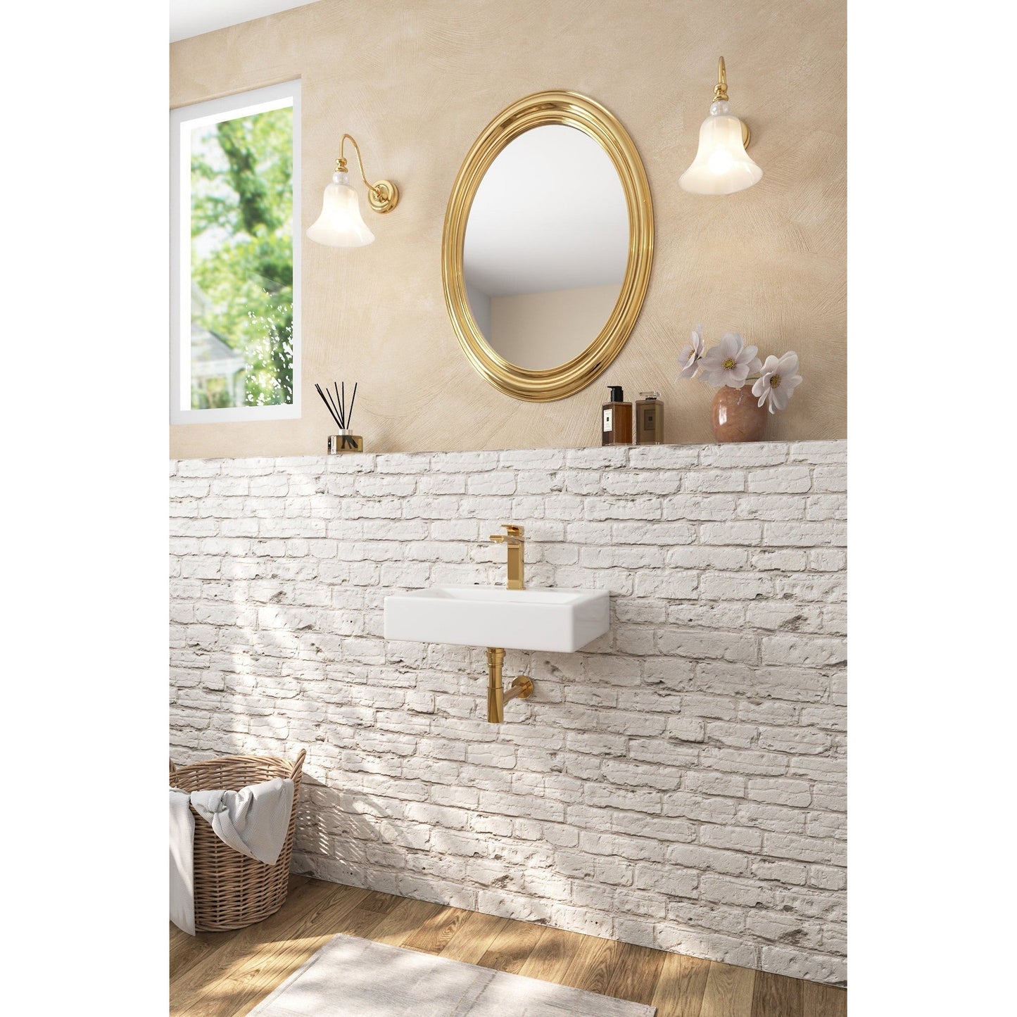 DeerValley 12" Rectangular White Space-Saving Wall-Mounted Bathroom Sink With Single Hole Faucet