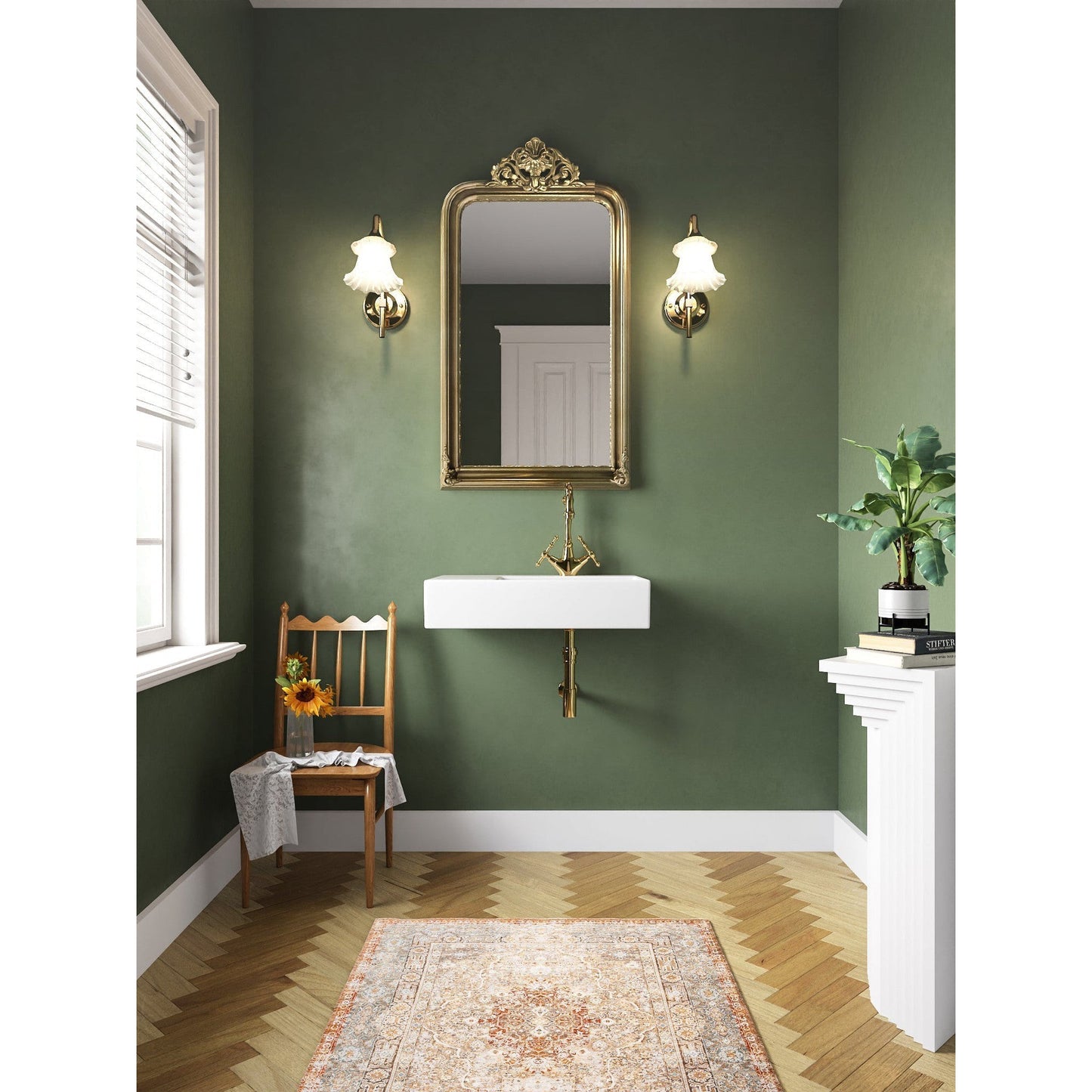 DeerValley 17" Rectangular White Right Offset Wall-Mounted Bathroom Sink With Overflow Holes