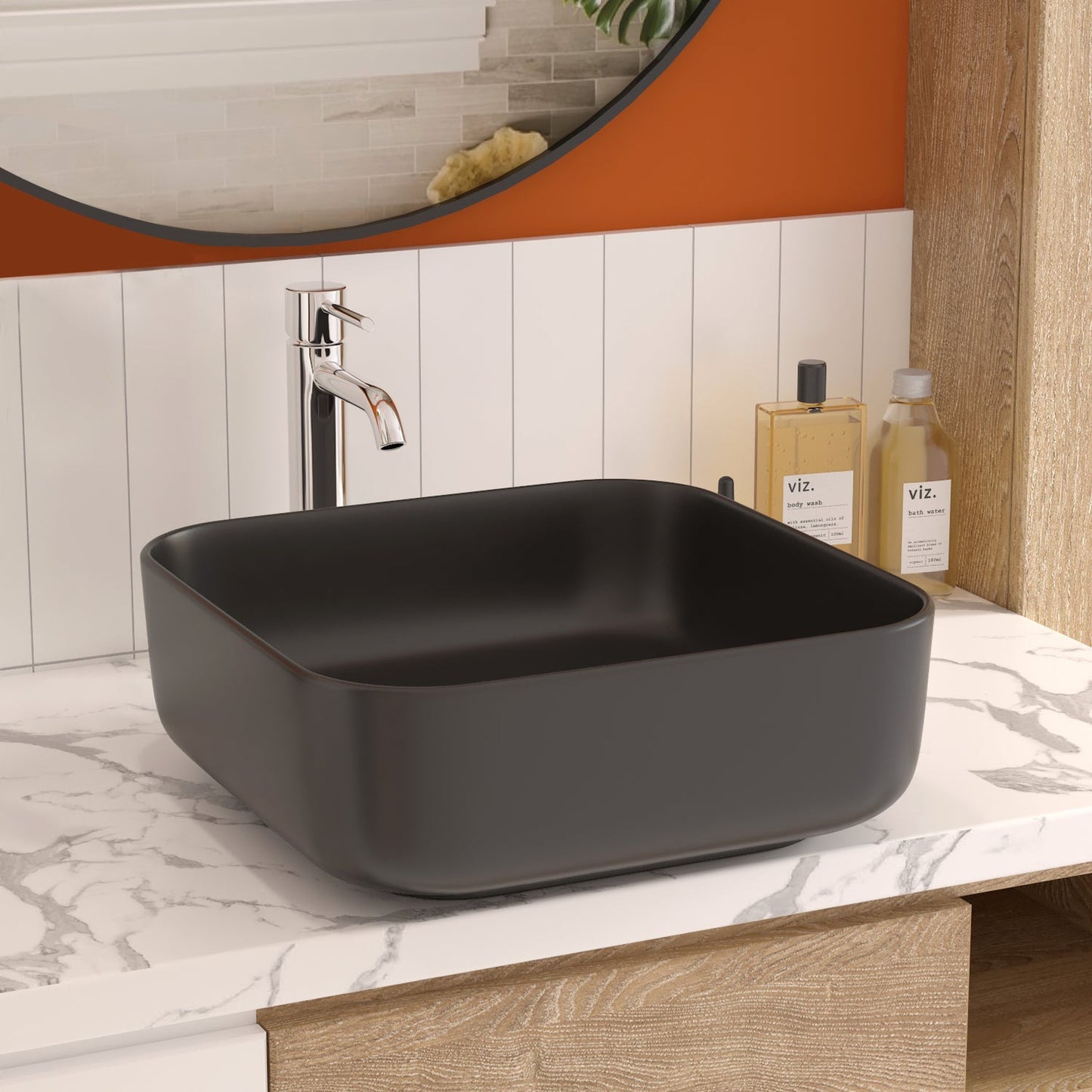 DeerValley Ace 15" Square Black Vessel Bathroom Sink