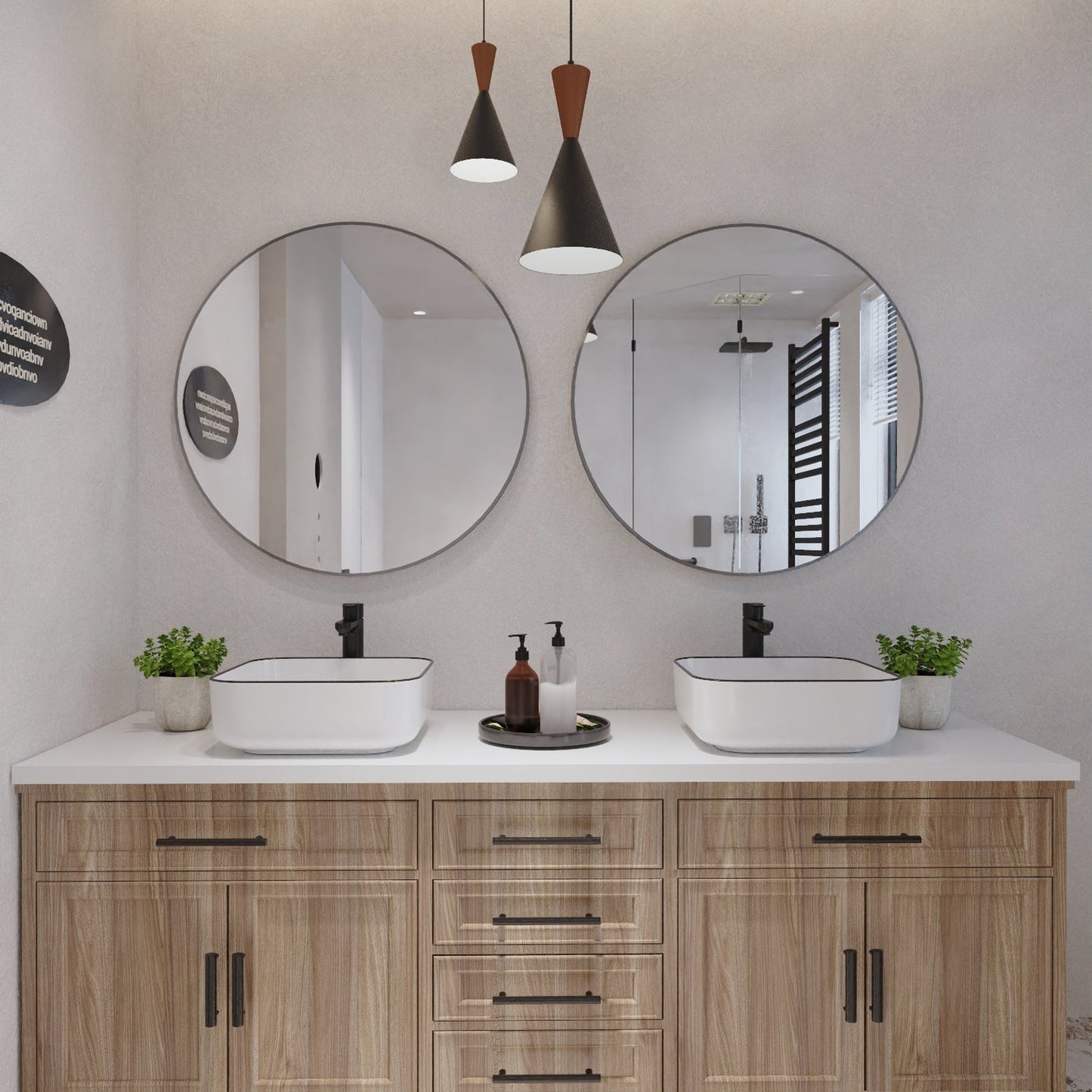 DeerValley Ace 15" Square White Vessel Bathroom Sink With Black Edge