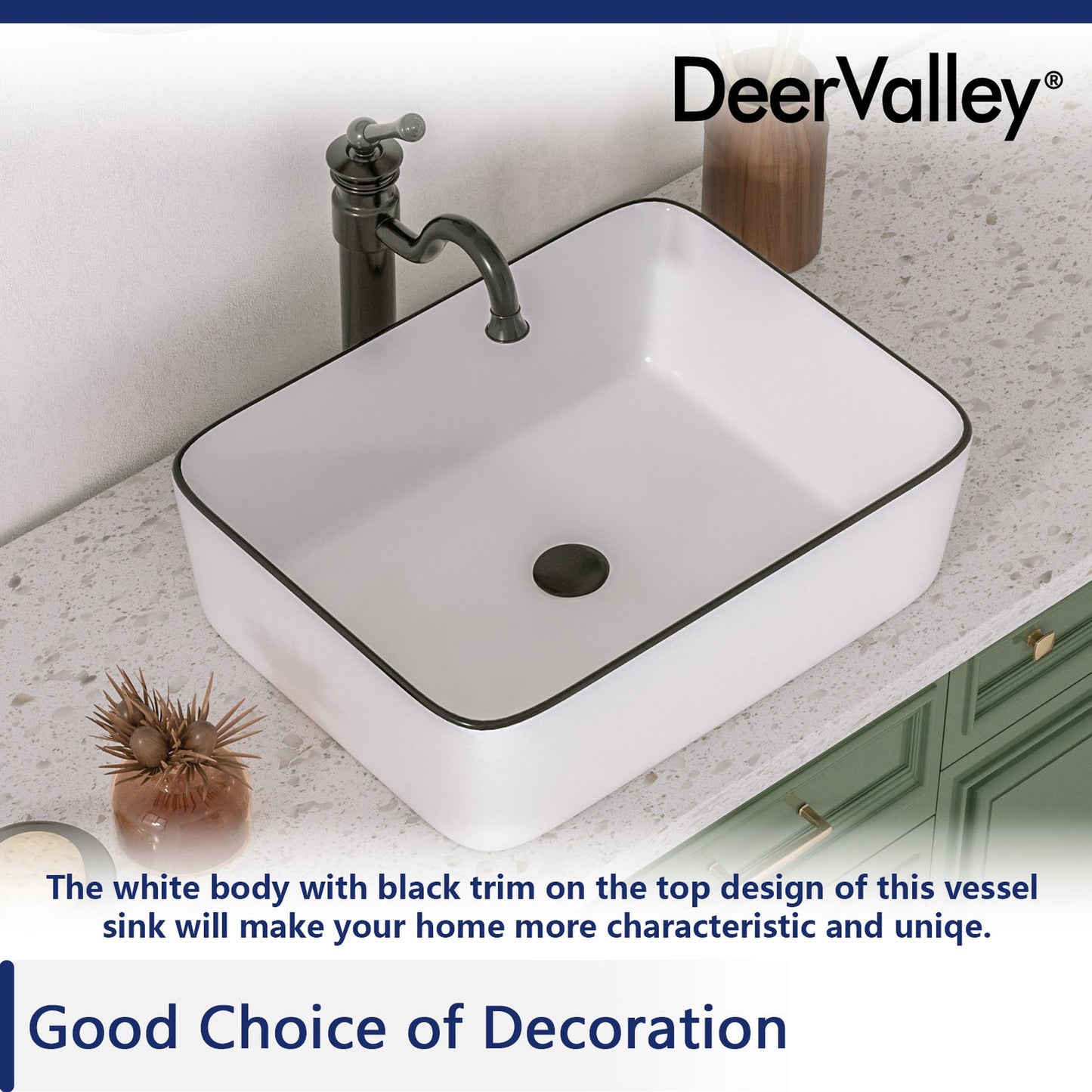 DeerValley Ally 19" Rectangular White Vessel Bathroom Sink