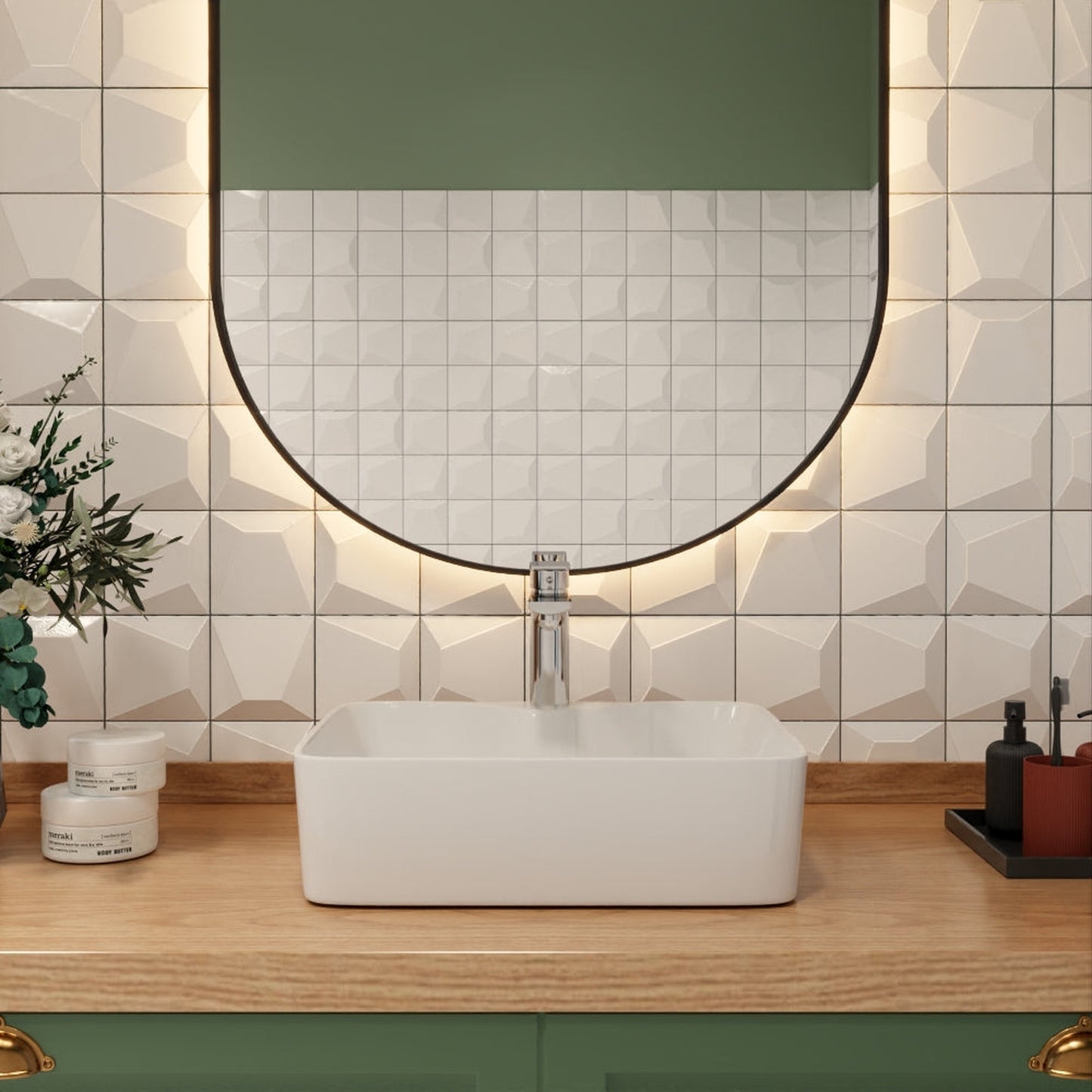 DeerValley Ally 19" Rectangular White Vessel Bathroom Sink With Faucet Hole