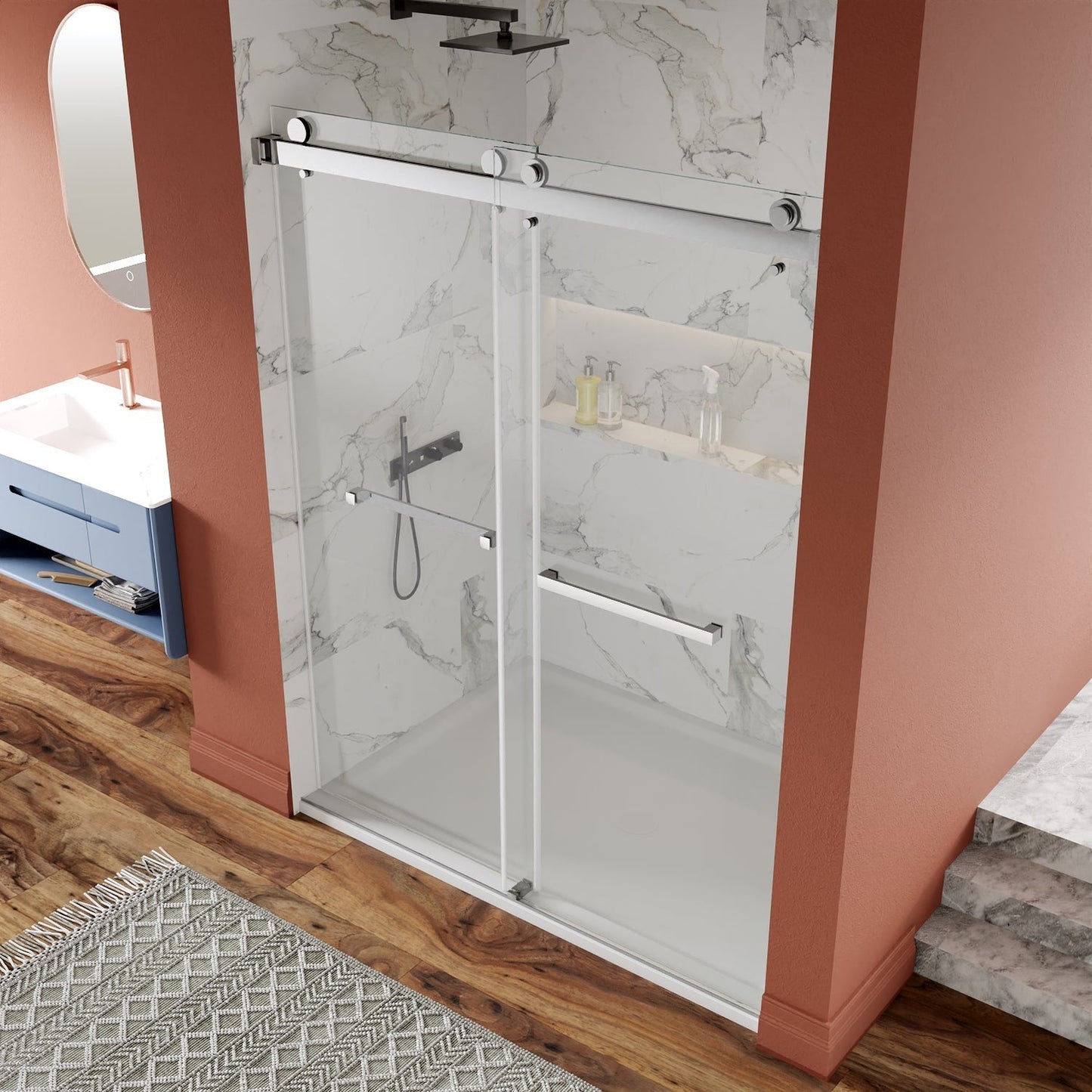 DeerValley Concord 56" Rectangular Double Sliding Frameless Shower Door With Chrome Hardware