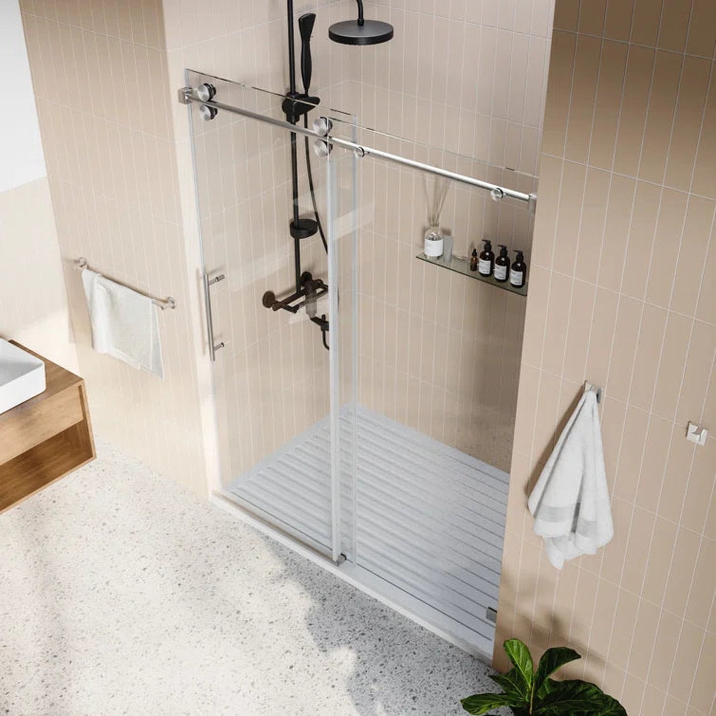 DeerValley Concord 56" Rectangular Single Sliding Frameless Shower Door With Chrome Hardware