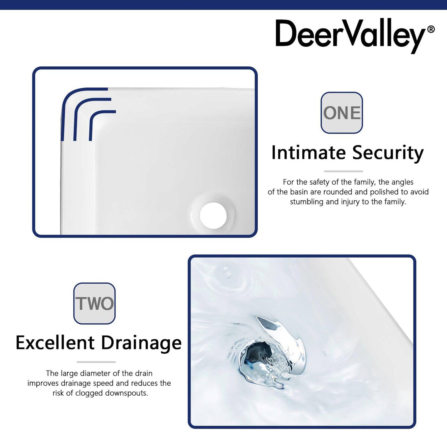 DeerValley Dynasty 18" Rectangular White Vessel Bathroom Sink With Overflow Hole