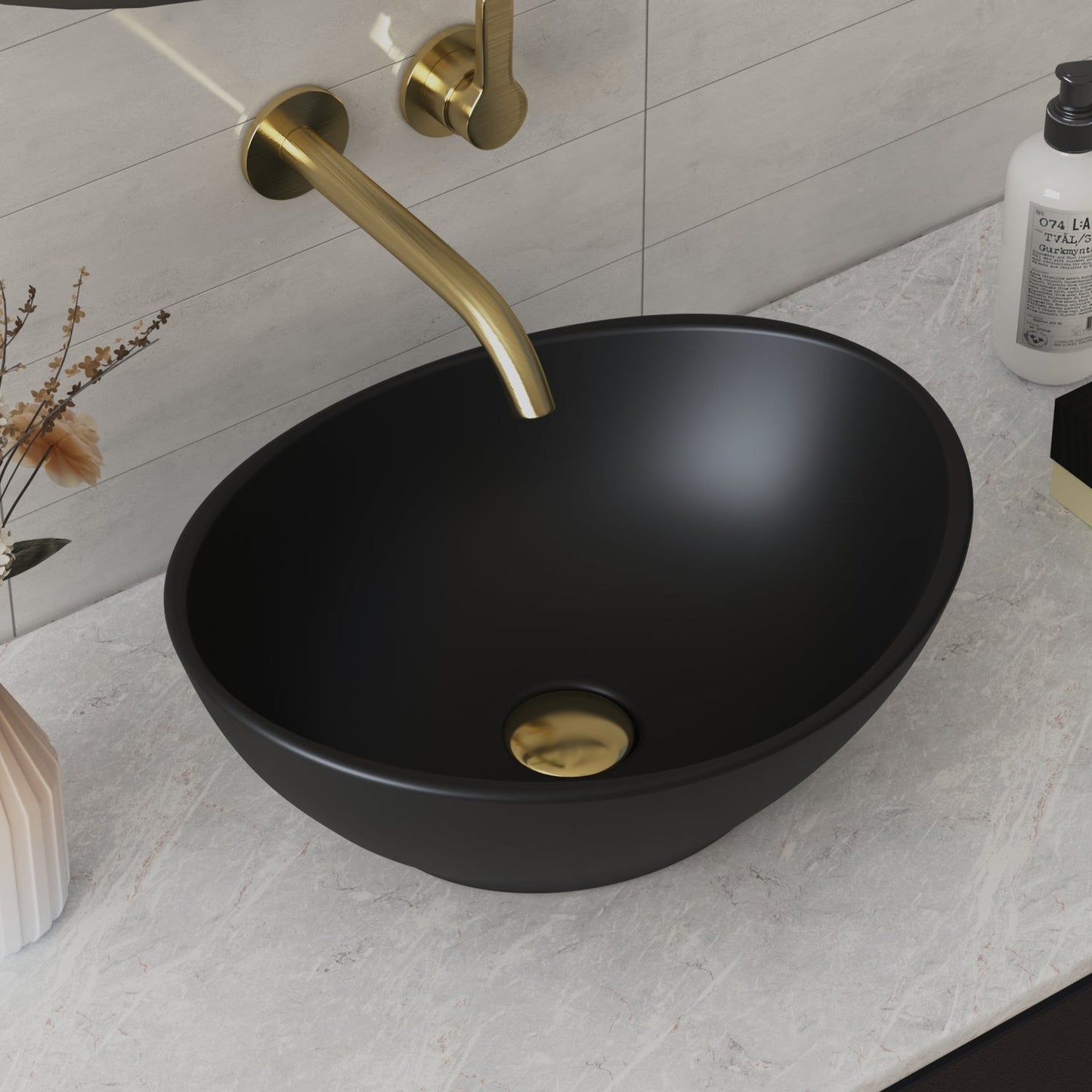 DeerValley Horizon 16" Oval Black Vessel Bathroom Sink