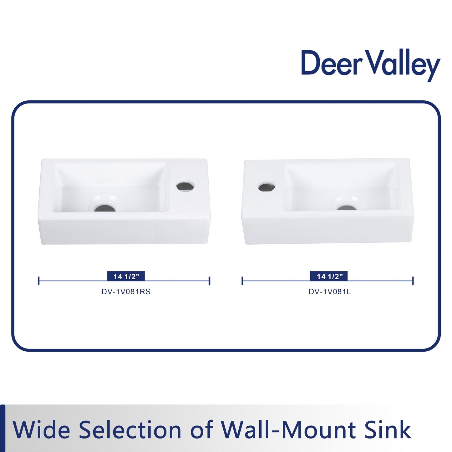 DeerValley Liberty 14" Rectangular Black Space-Saving Wall-Mounted Bathroom Sink With Left Faucet Hole
