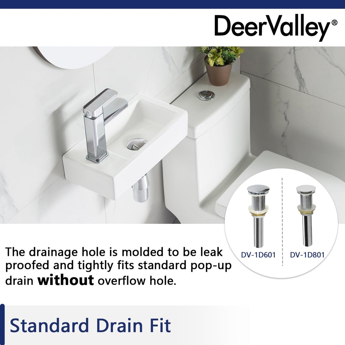 DeerValley Liberty Rectangular White Wall-Mounted Bathroom Sink With Left Single Faucet Drilling