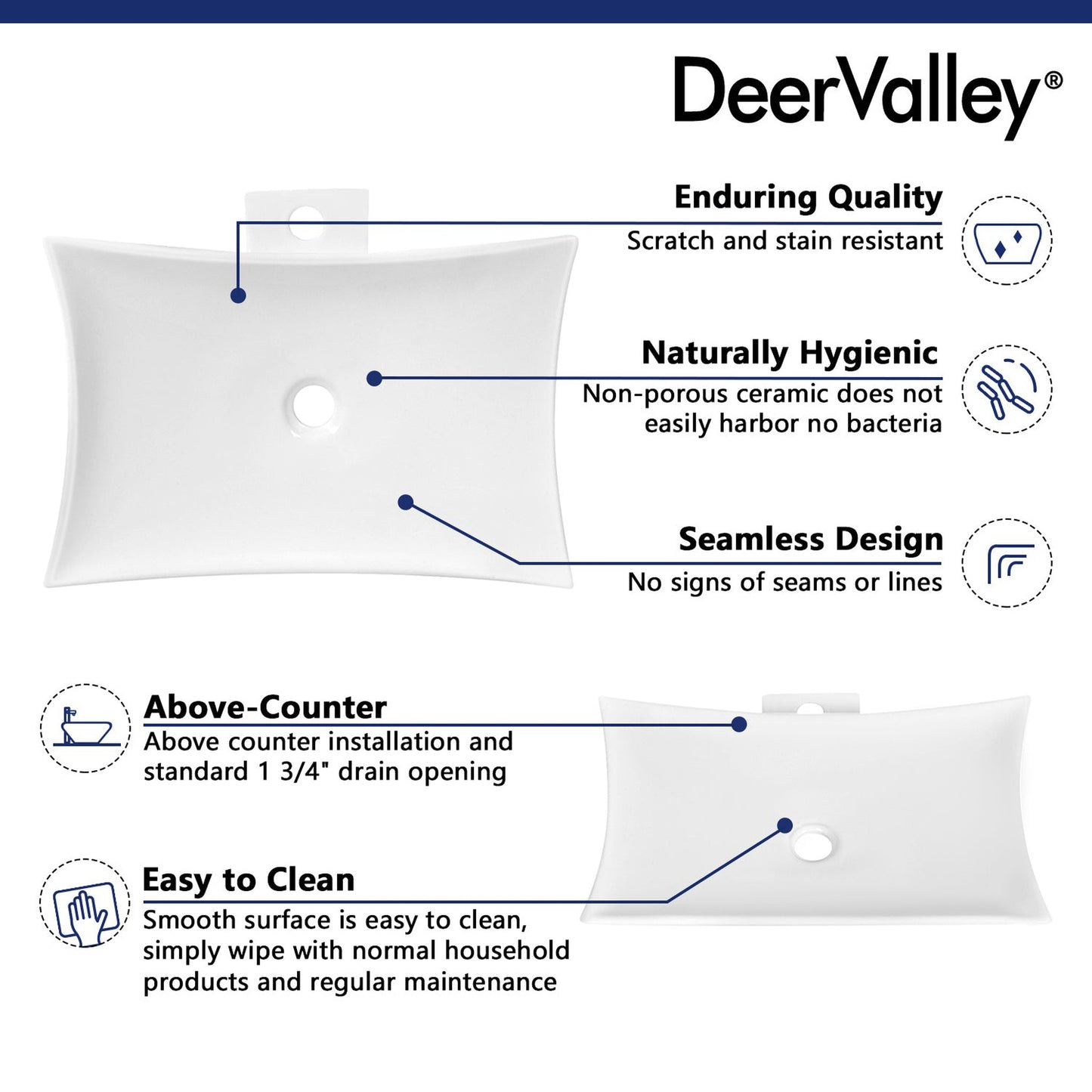 DeerValley Prism 23" Rectangular White Vessel Bathroom Sink