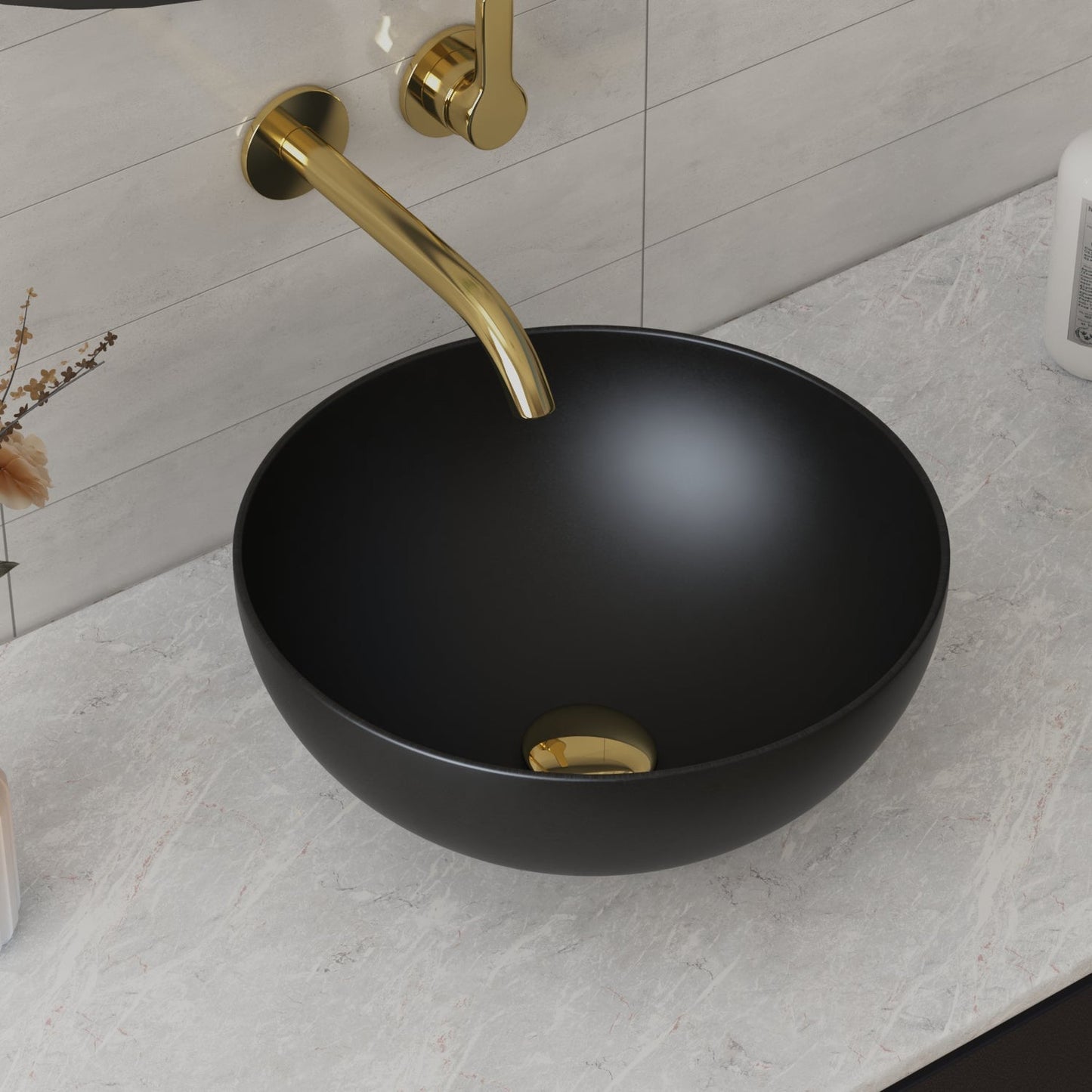 DeerValley Symmetry 13" Circular Black Vessel Bathroom Sink