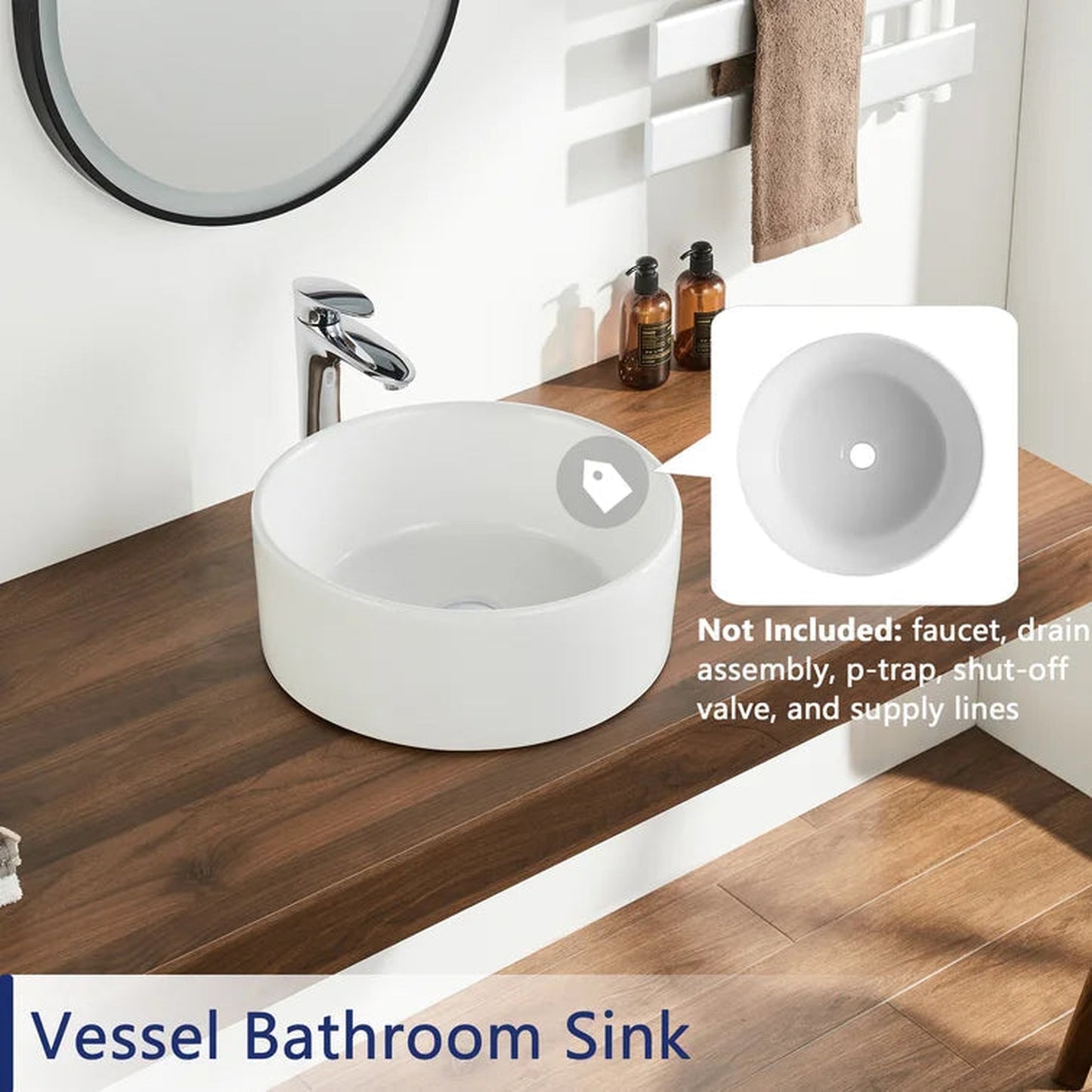 DeerValley Symmetry 16" Circular White Vessel Bathroom Sink