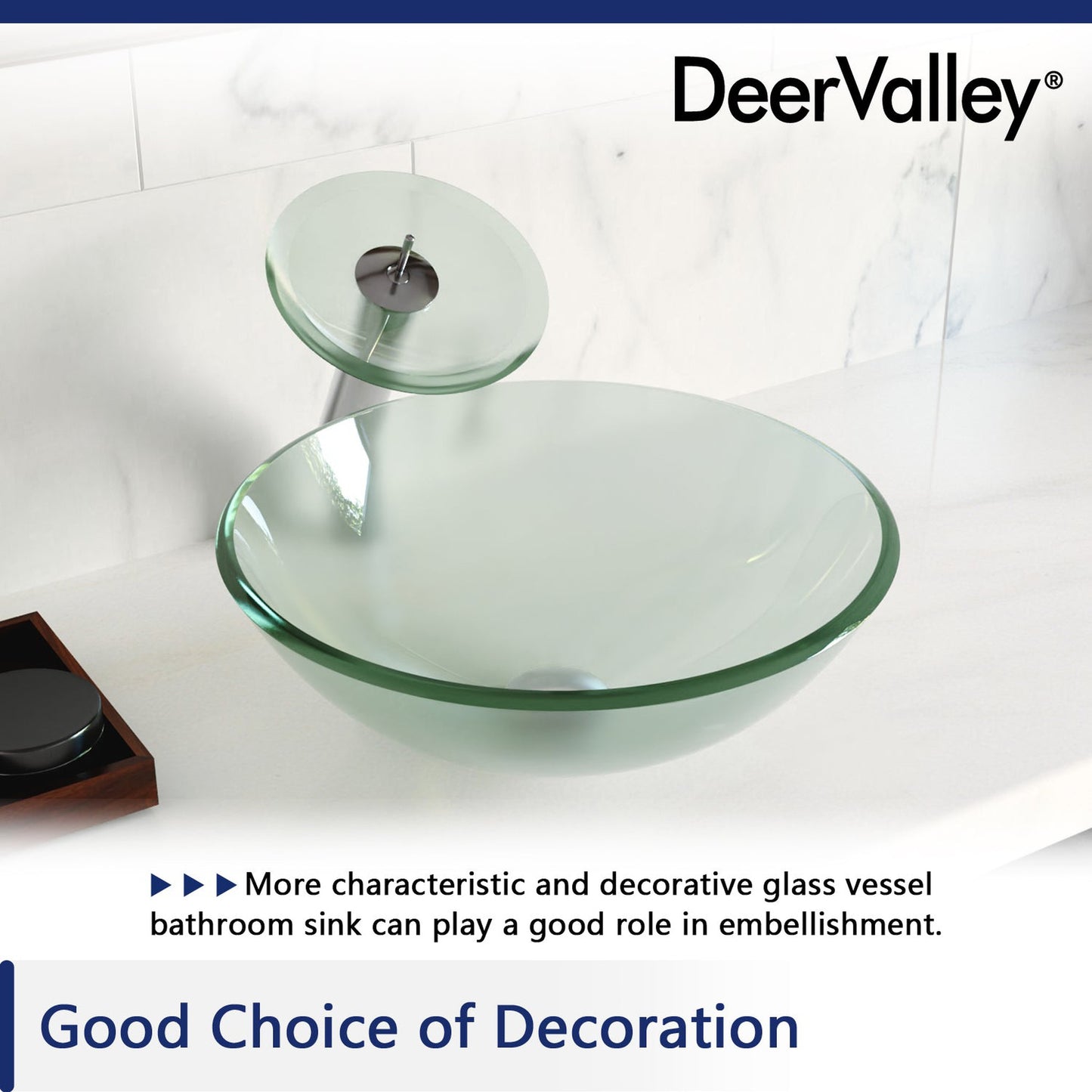 DeerValley Symmetry 17" Circular Frosted Tempered Glass Vessel Bathroom Sink