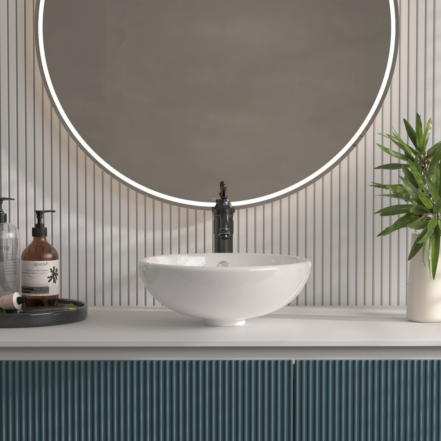 DeerValley Symmetry 17" Circular White Vessel Bathroom Sink With Overflow Hole