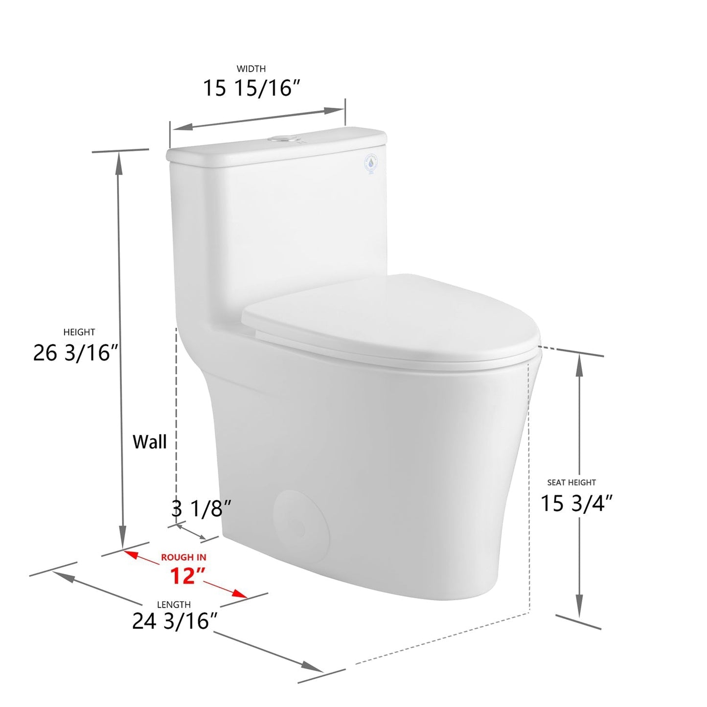 DeerValley Symmetry 1.28 GPF Water Efficient Ceramic Easy-to-Clean Elongated One-Piece Mid-Size Toilet With Soft Closing Seat