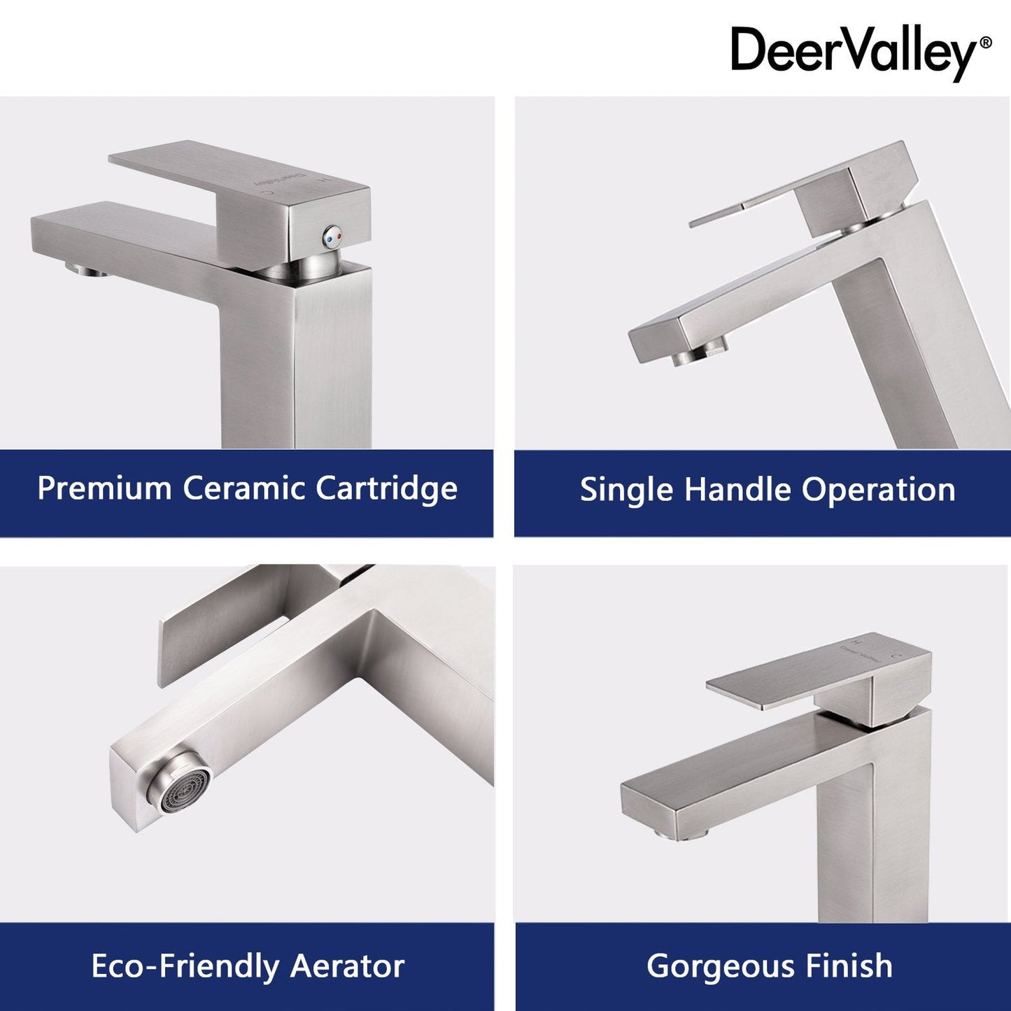 DeerValley Ursa Chrome Stainless Steel Stain Resistant Single Hole Bathroom Faucet