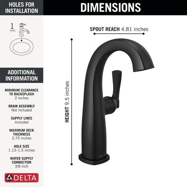 Delta Stryke® 677-BL-DST Mid-Height Single Handle Matte Black Faucet