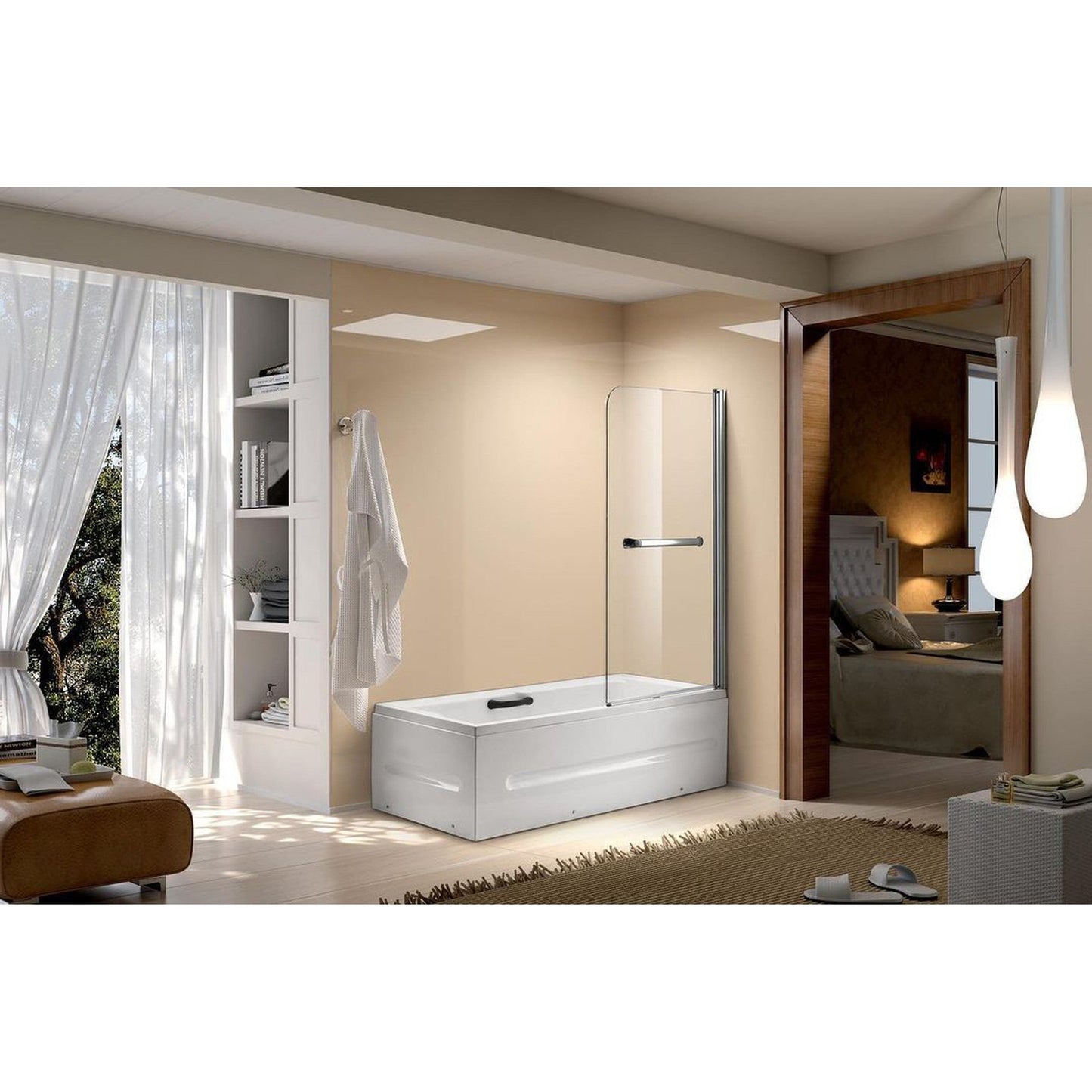 Domain Cabinets San Antonio 28" x 59" Framed Polished Aluminum Glass Bathtub Screen