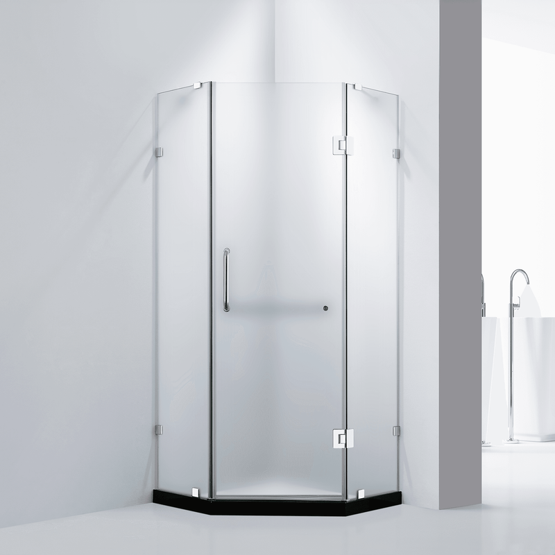 DreamWerks 36" x 79" Frameless Neo-Angle Sliding Shower Door in Chrome With Handle - Frosted Glass (Right Opening)