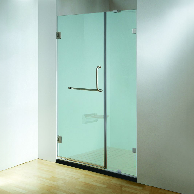 DreamWerks 60" x 79" Frameless Hinged Shower Door Frosted Glass in Chrome With Handle & Towel Bar