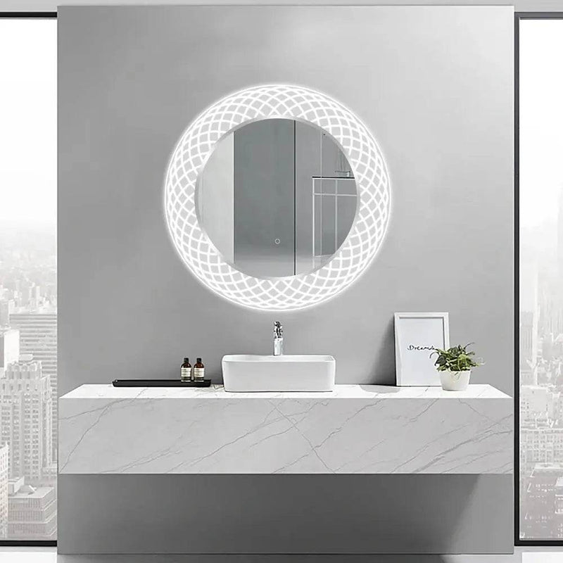 DreamWerks Liza 24" Round LED Lighted Mirror With Dimmer and Defogger
