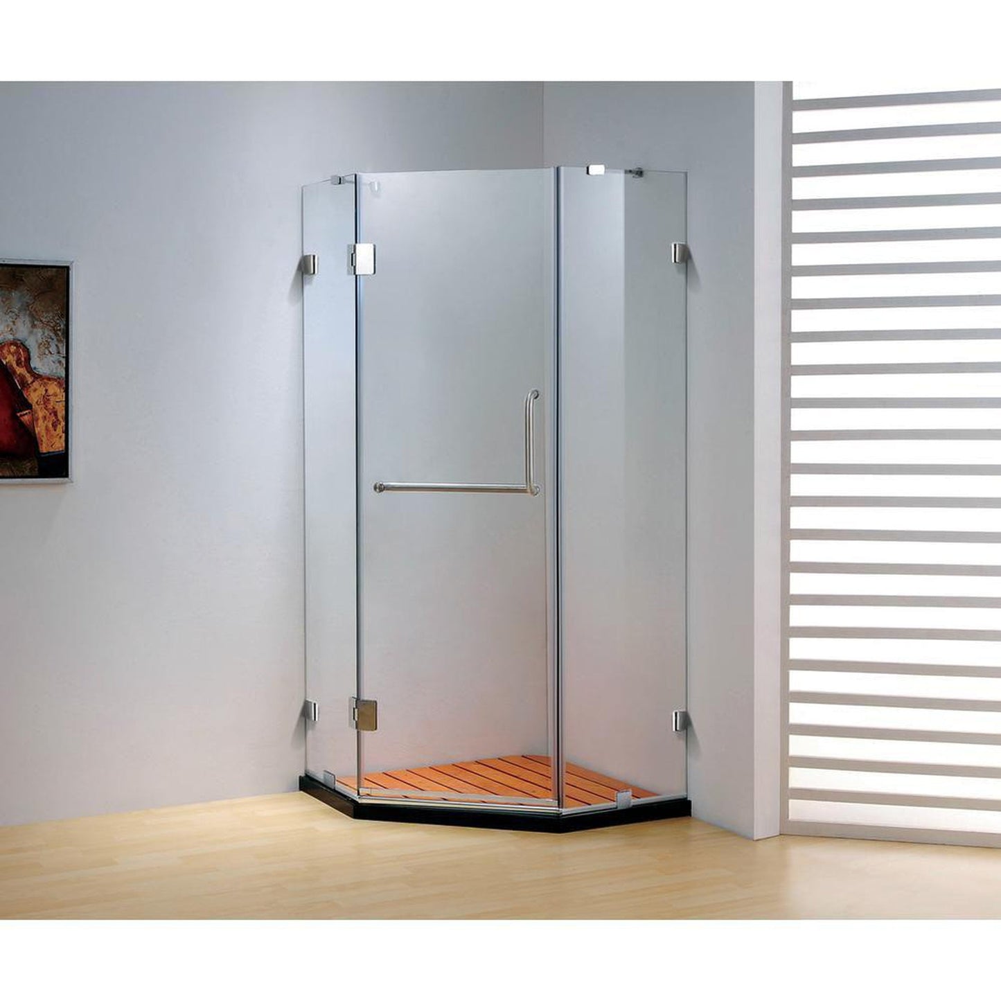 Dreamwerks 39" x 79" Clear Glass Frameless Neo-Angle Hinged Shower Door With Chrome Handle