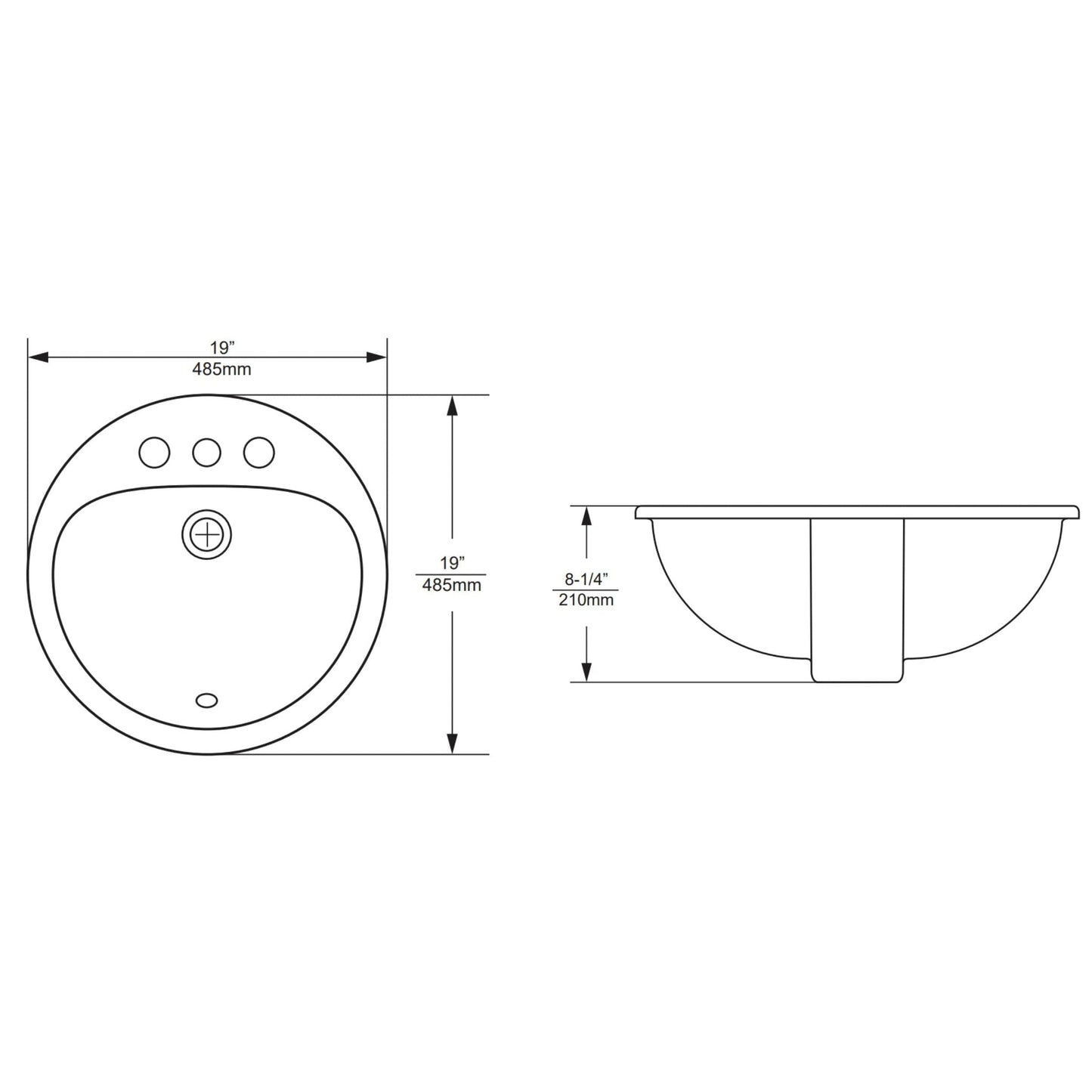 Duko 19" x 19" Round Ceramic Drop-In Sink