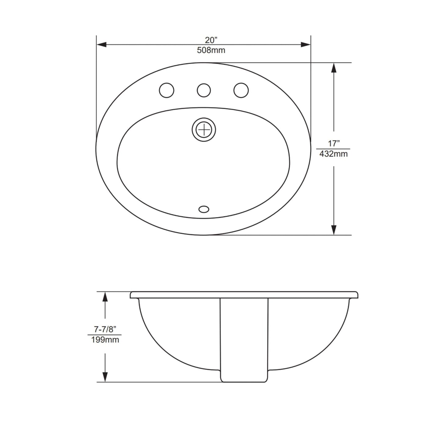 Duko 20" x 17" Oval Ceramic Drop-In Sink