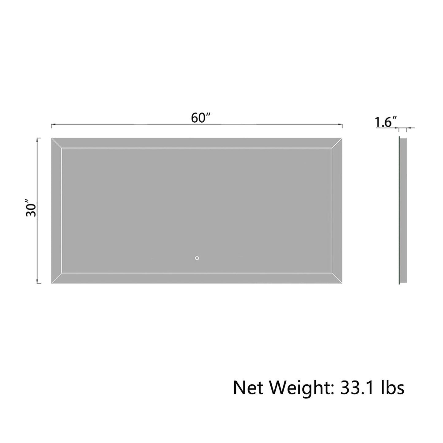 Duko Athena 60" x 30" Clear Glass With White LED Mirror, Anti-Fog and Bluetooth Options Vanity Mirror