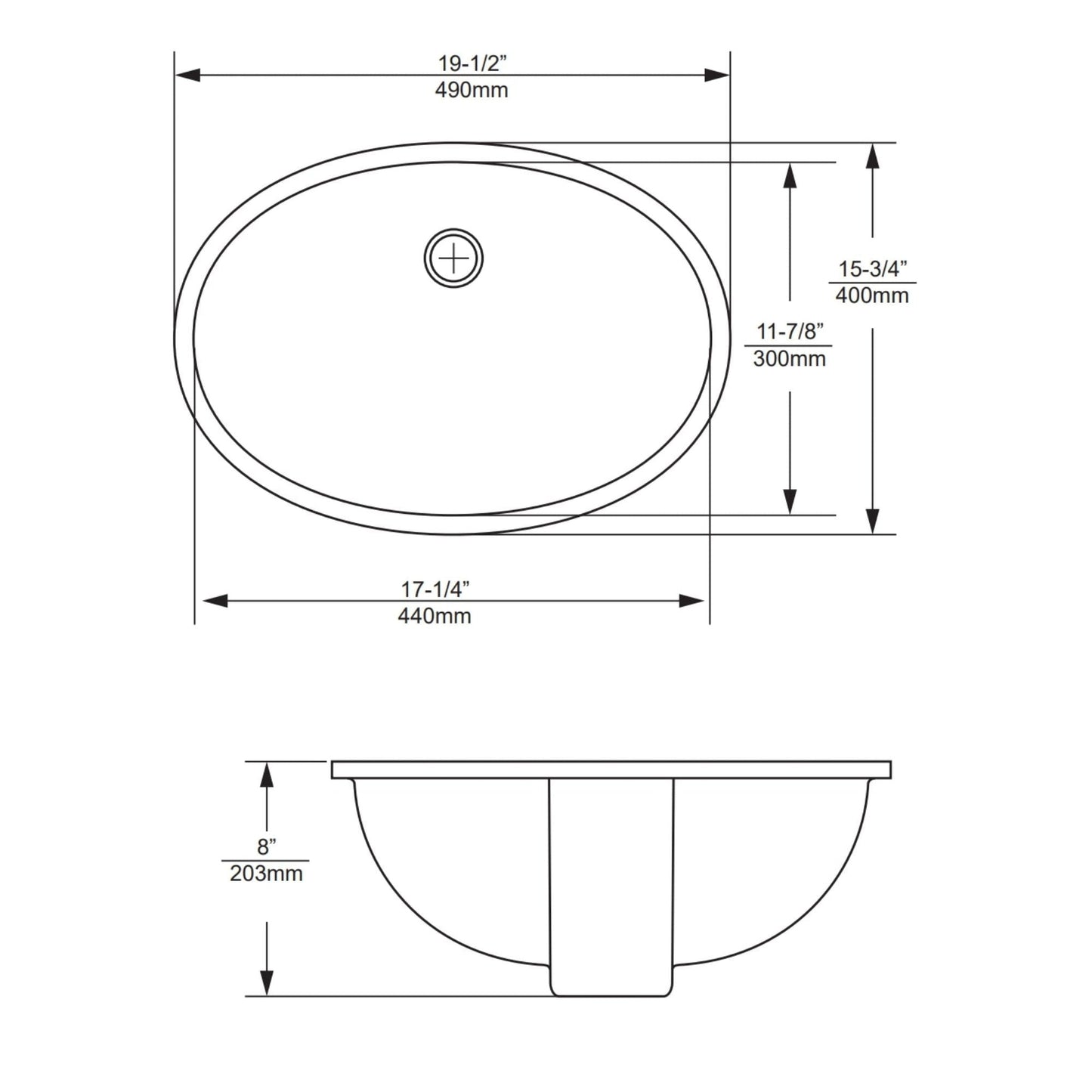 Duko Sophia 19" x 16" Oval Undermount Sink