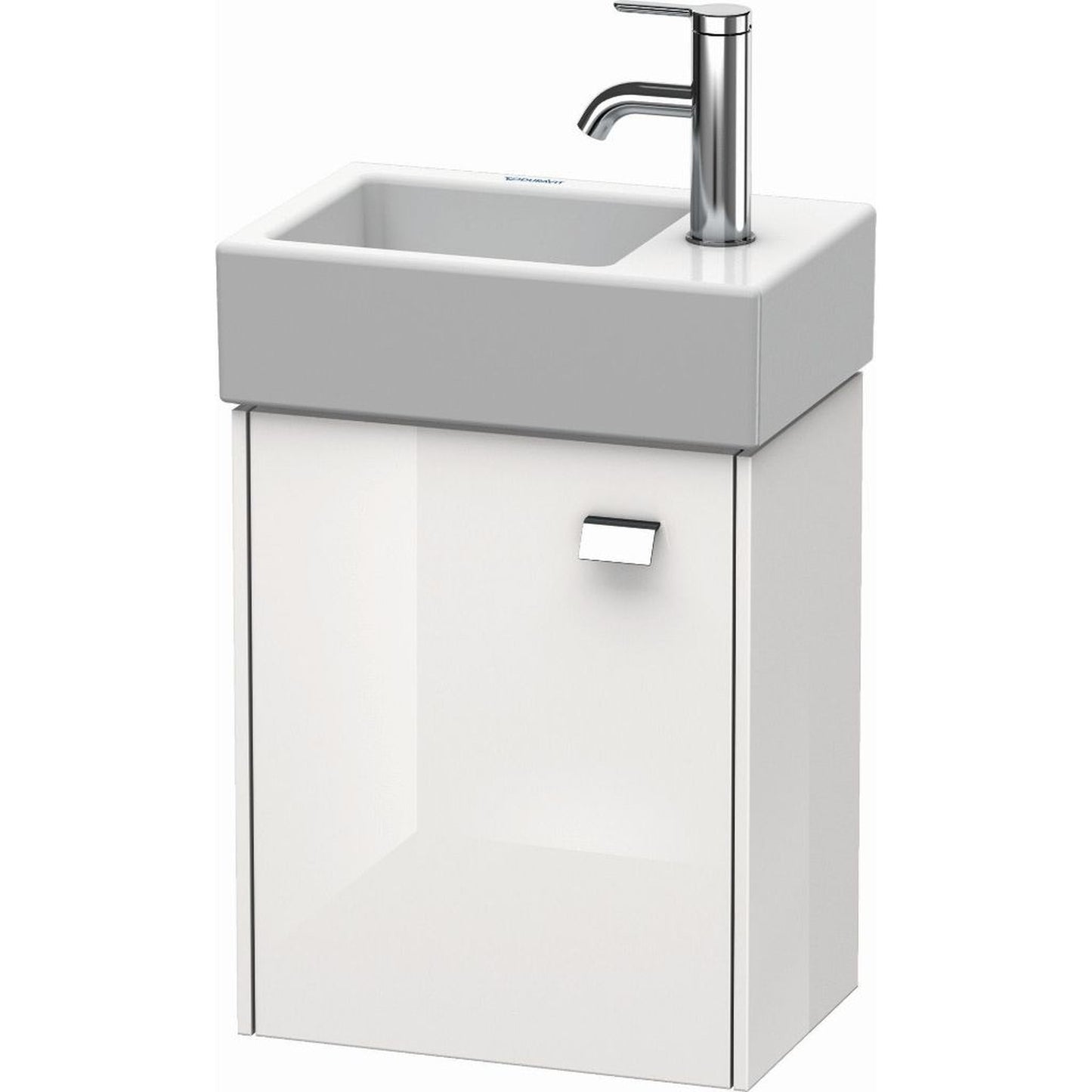 Duravit Brioso 14" x 17" x 9" Wall-Mount Vanity Unit With Left Hinge One Door Cabinet in White High Gloss and Chrome Handle